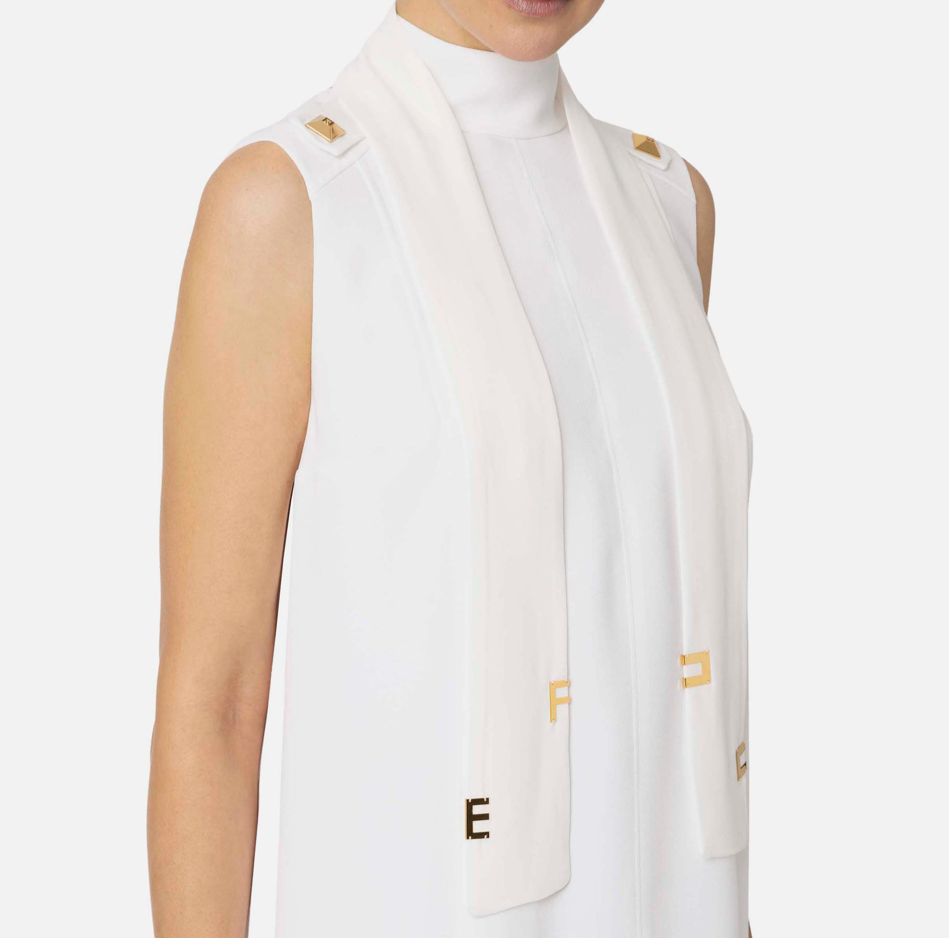 Sleeveless boxy dress with gold details - Elisabetta Franchi® Outlet
