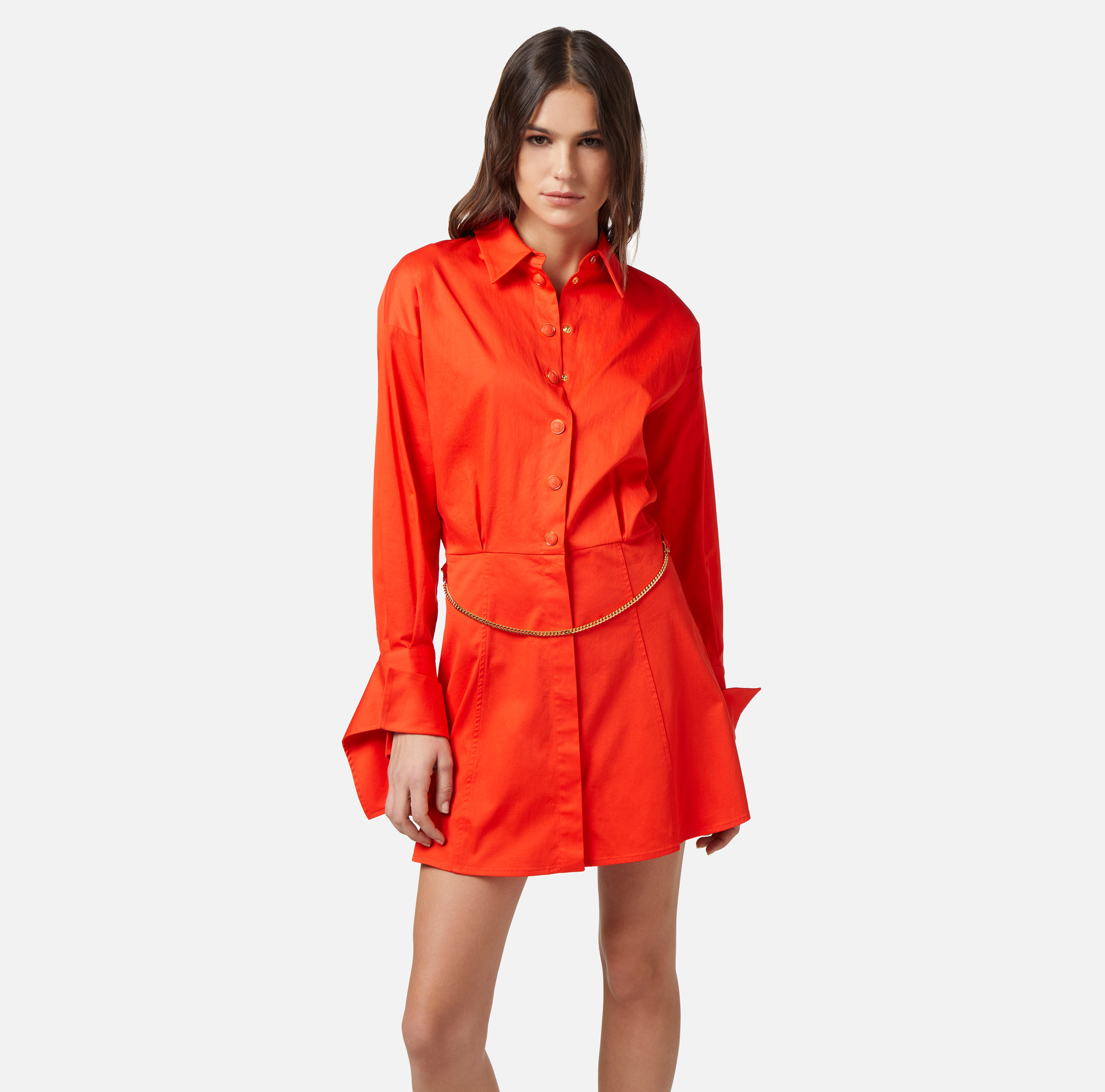 Mini stretch poplin shirt-dress - Elisabetta Franchi® Outlet