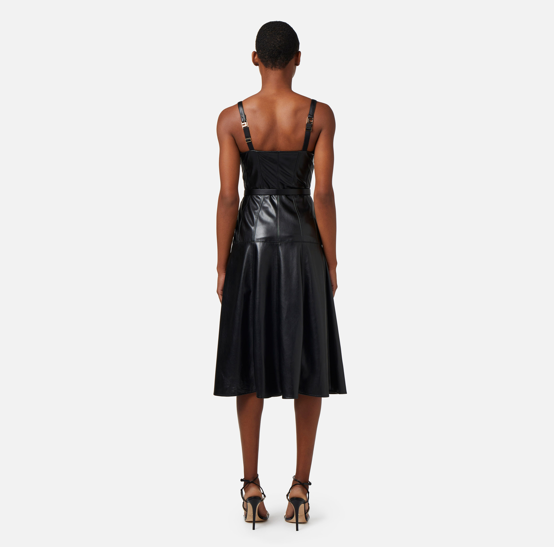 Leather-effect midi dress with bustier cuts - Elisabetta Franchi® Outlet