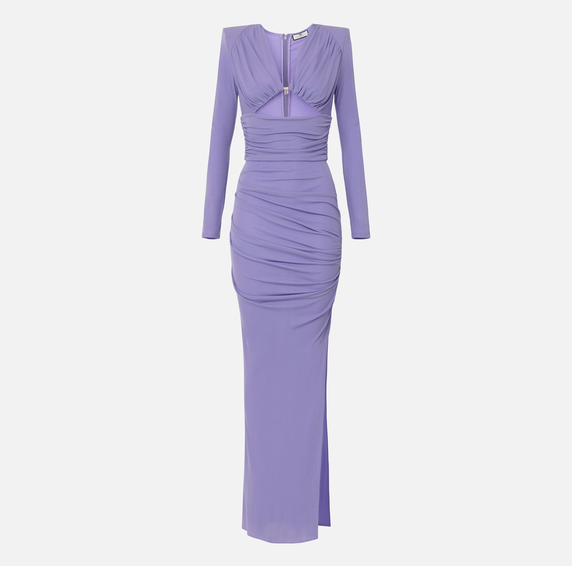 Red carpet dress in draped jersey with cut-out - Elisabetta Franchi® Outlet