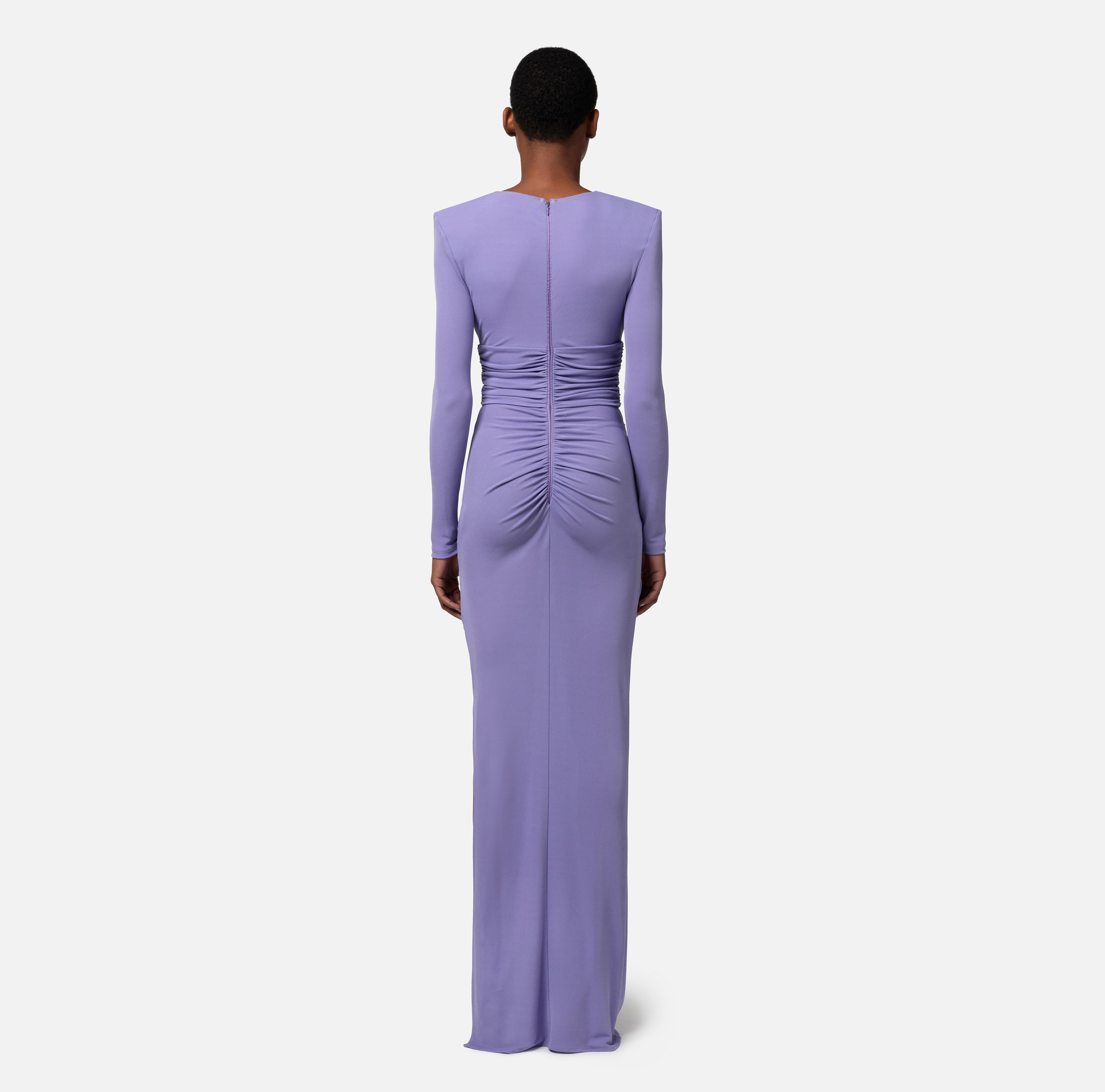 Red carpet dress in draped jersey with cut-out - Elisabetta Franchi® Outlet