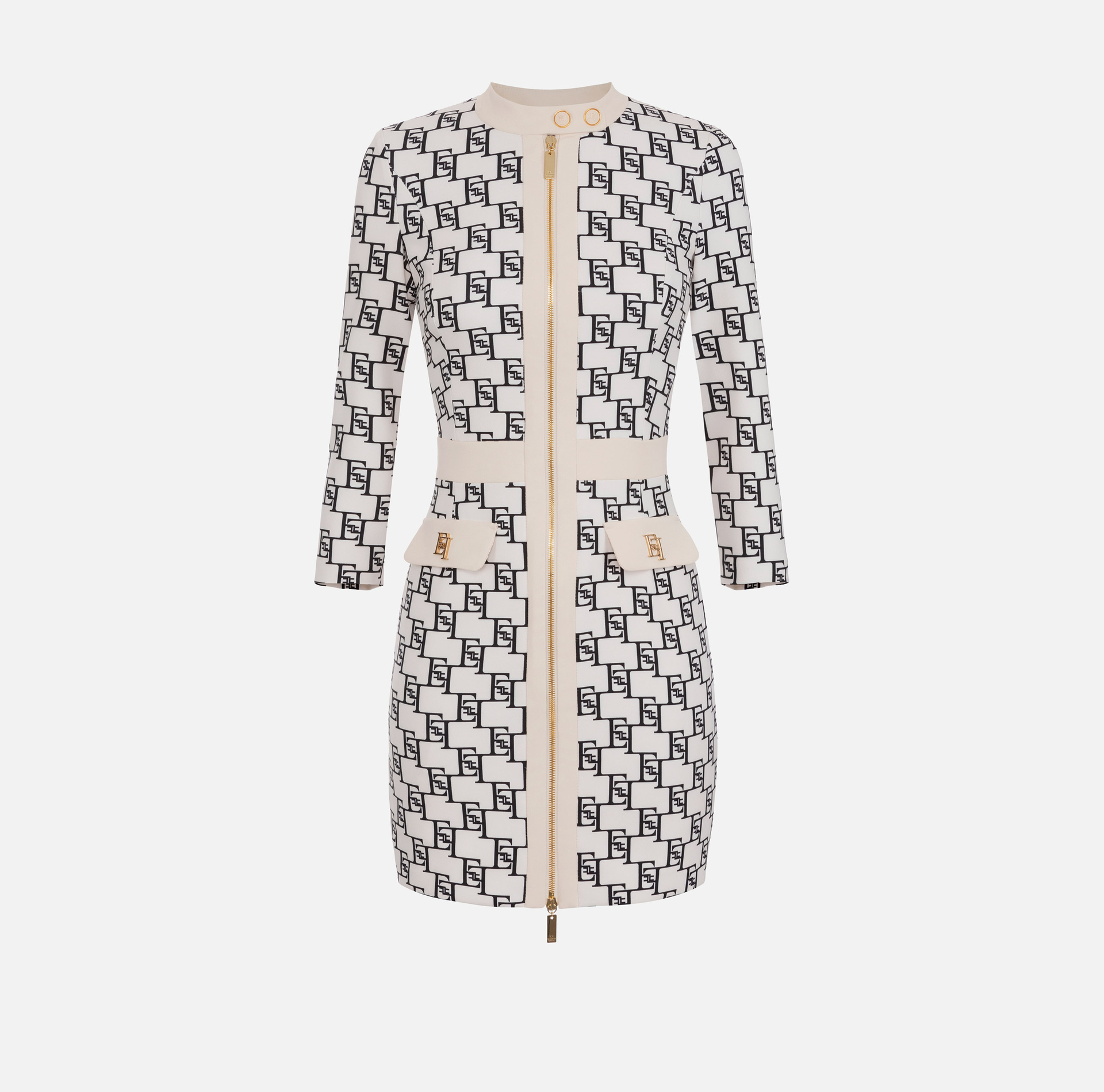 Stretch crêpe mini-dress with logo print - Elisabetta Franchi® Outlet