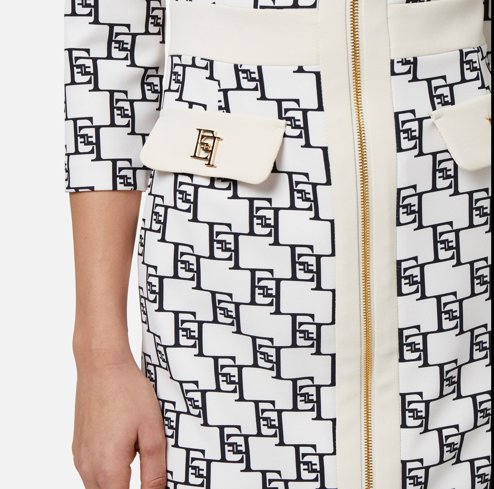 Stretch crêpe mini-dress with logo print - Elisabetta Franchi® Outlet