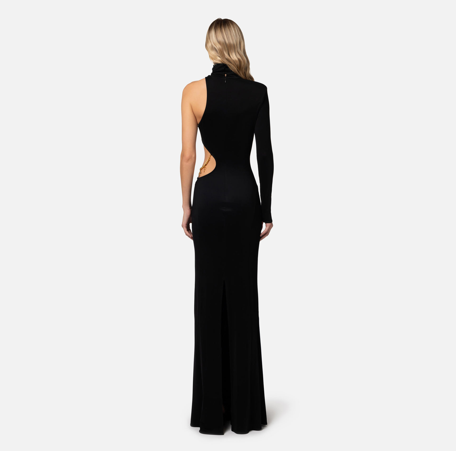 Red carpet one-shoulder dress in shiny jersey with cut-outs - Elisabetta Franchi® Outlet