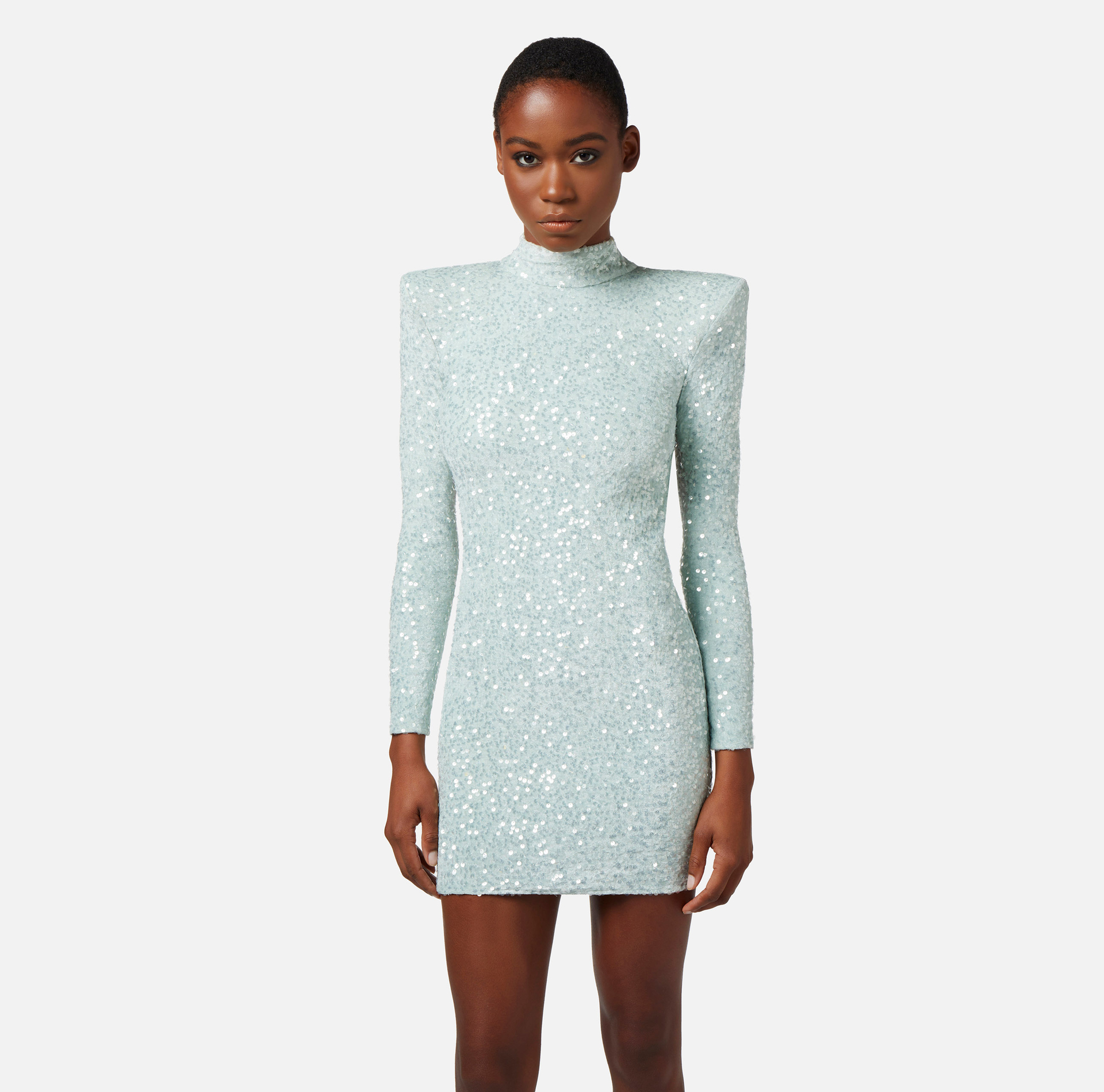 Mini-dress made of sequins with structured shoulders - Elisabetta Franchi® Outlet