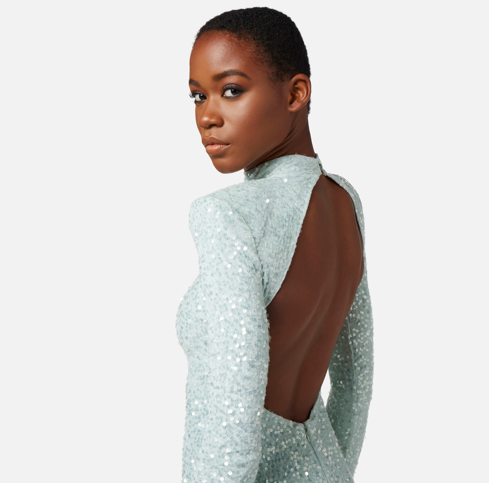 Mini-dress made of sequins with structured shoulders - Elisabetta Franchi® Outlet