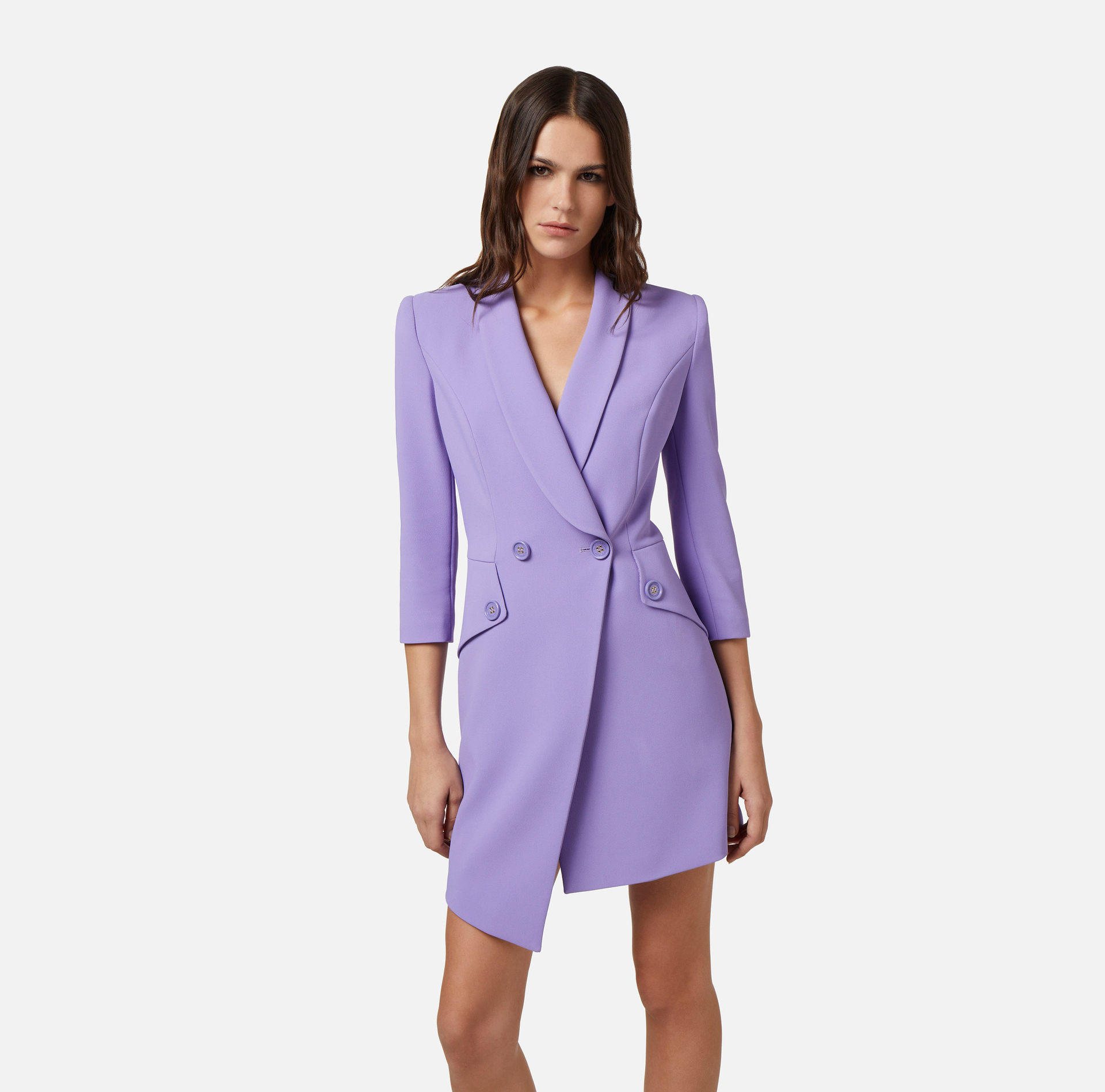 Asymmetrisches Mantelkleid aus Stretch-Crêpe - Elisabetta Franchi® Outlet