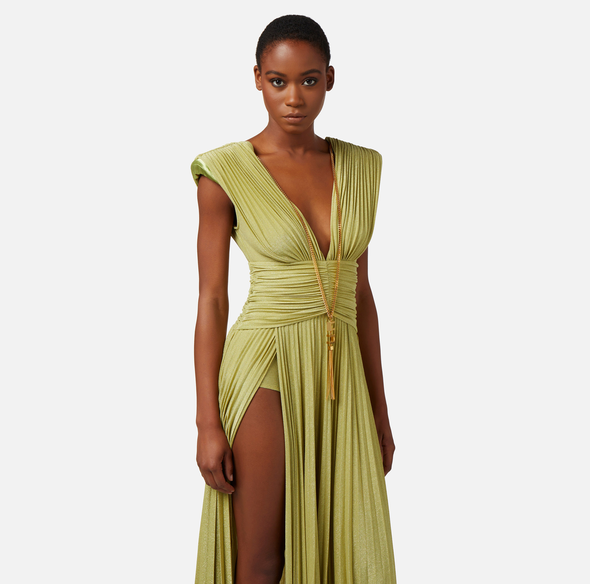Red carpet dress in lurex jersey with necklace - Elisabetta Franchi® Outlet