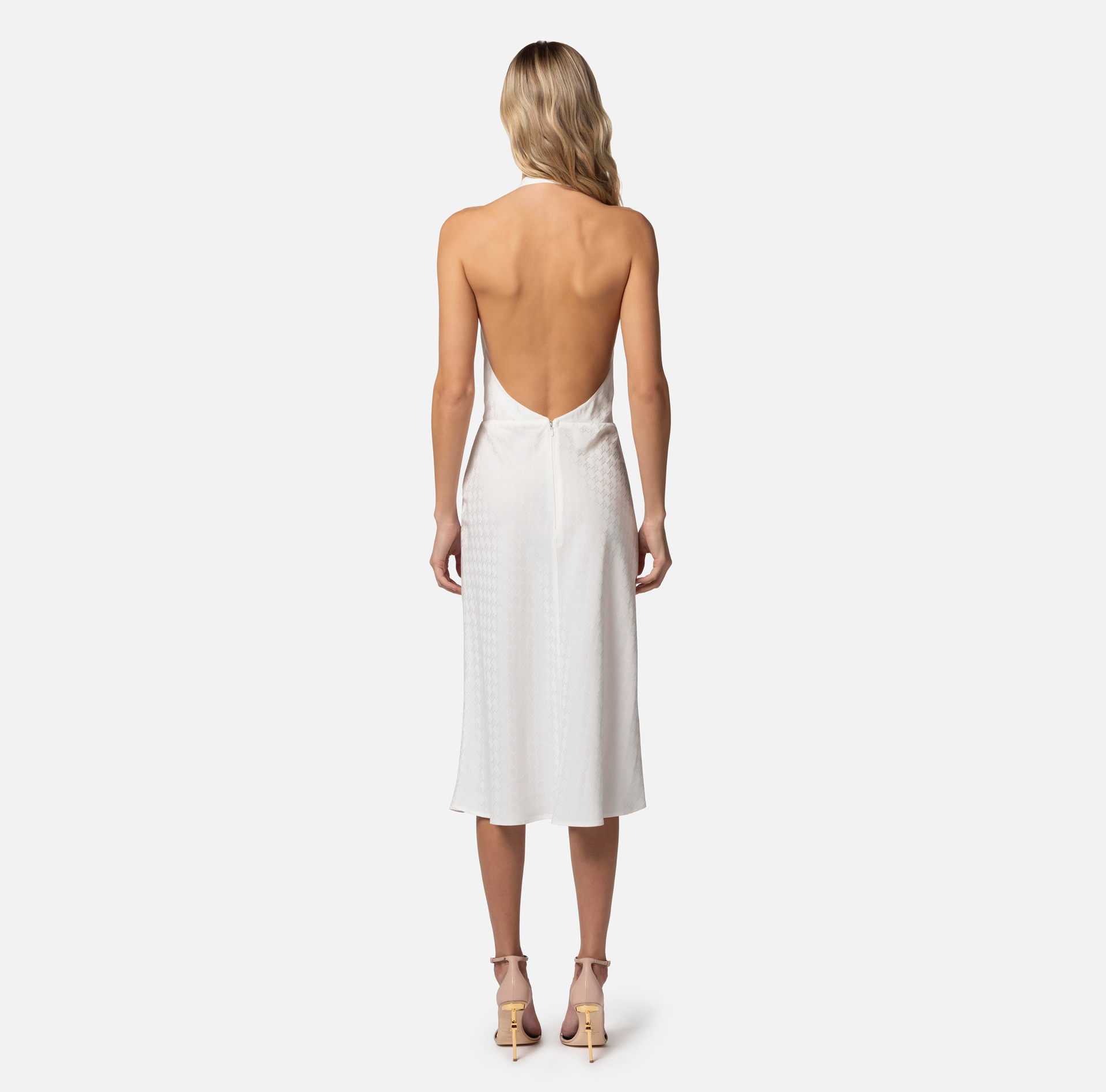 Abito midi in viscosa jacquard con scollatura sulla schiena - Elisabetta Franchi® Outlet