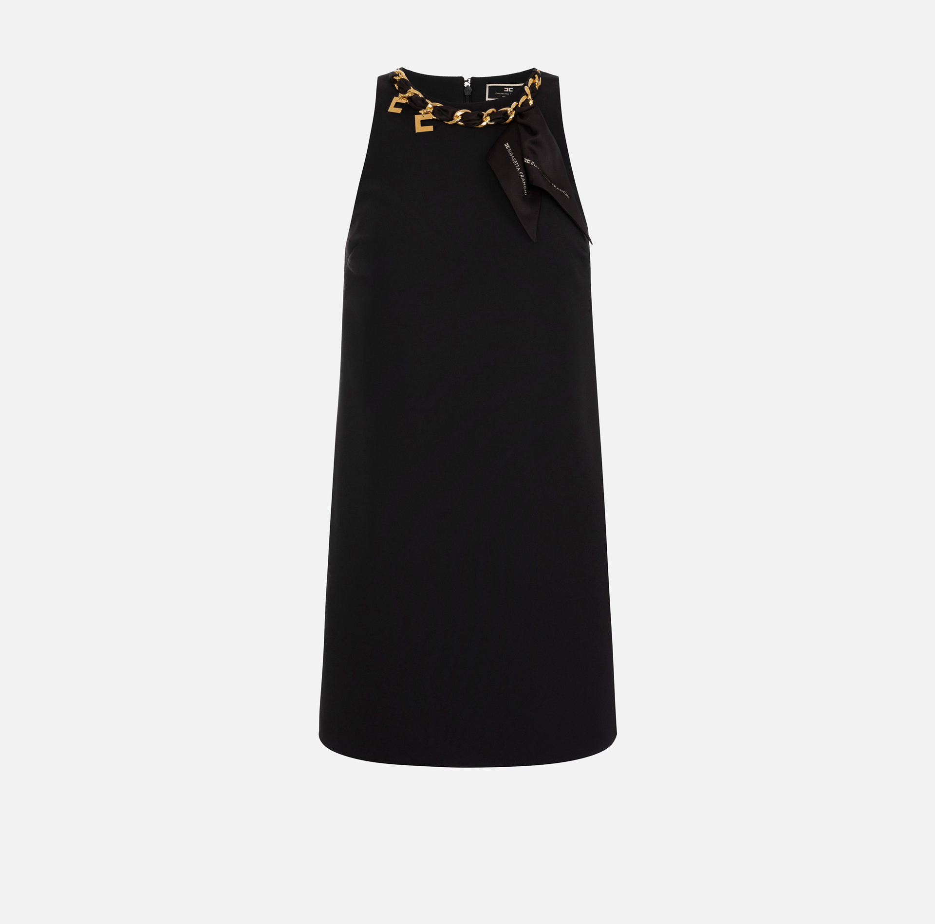 Mini-dress in stretch crêpe with foulard scarf at the neckline - Elisabetta Franchi® Outlet