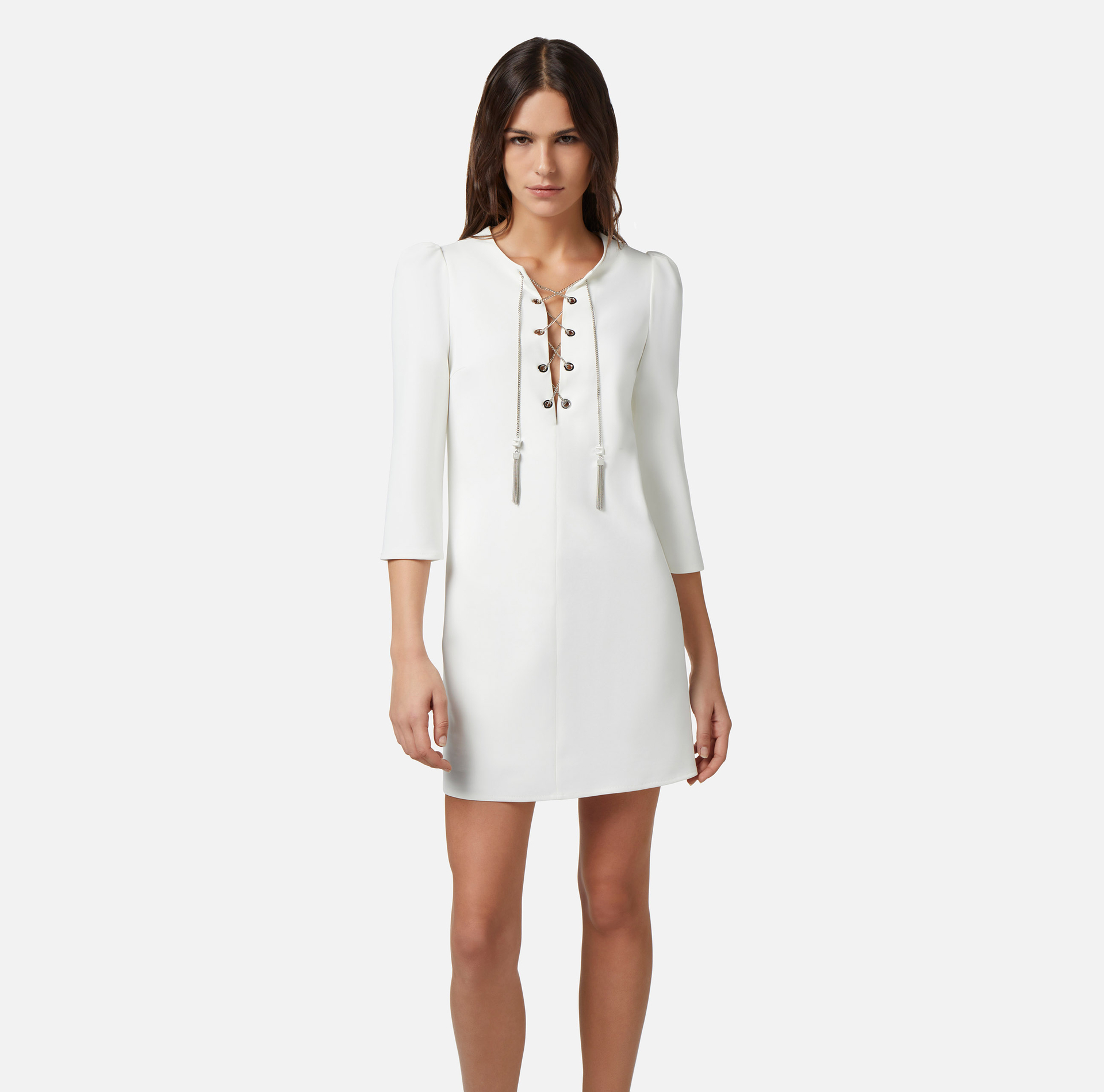 Mini-dress in technical fabric with criss-cross lacing - Elisabetta Franchi® Outlet