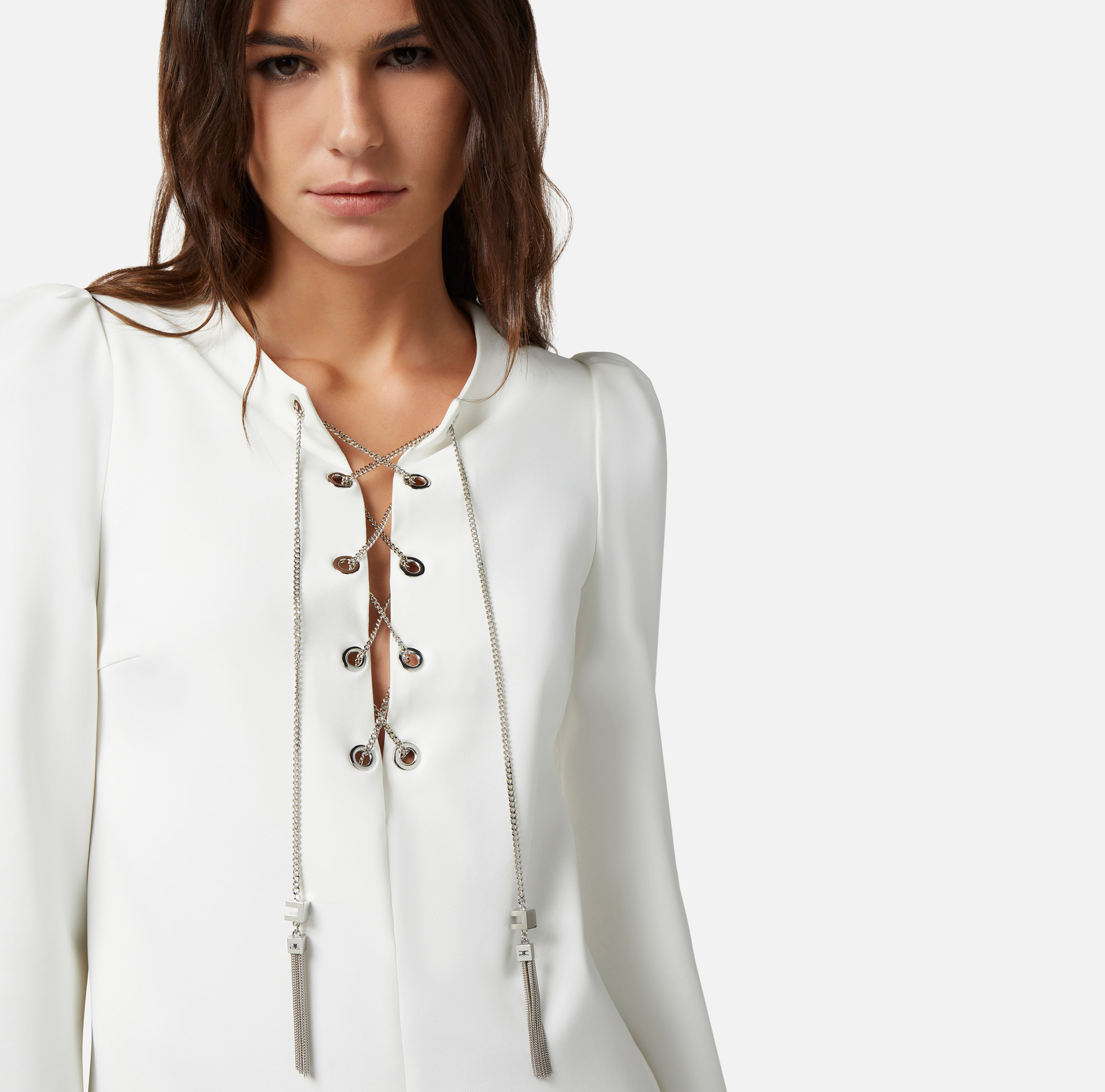 Mini-dress in technical fabric with criss-cross lacing - Elisabetta Franchi® Outlet