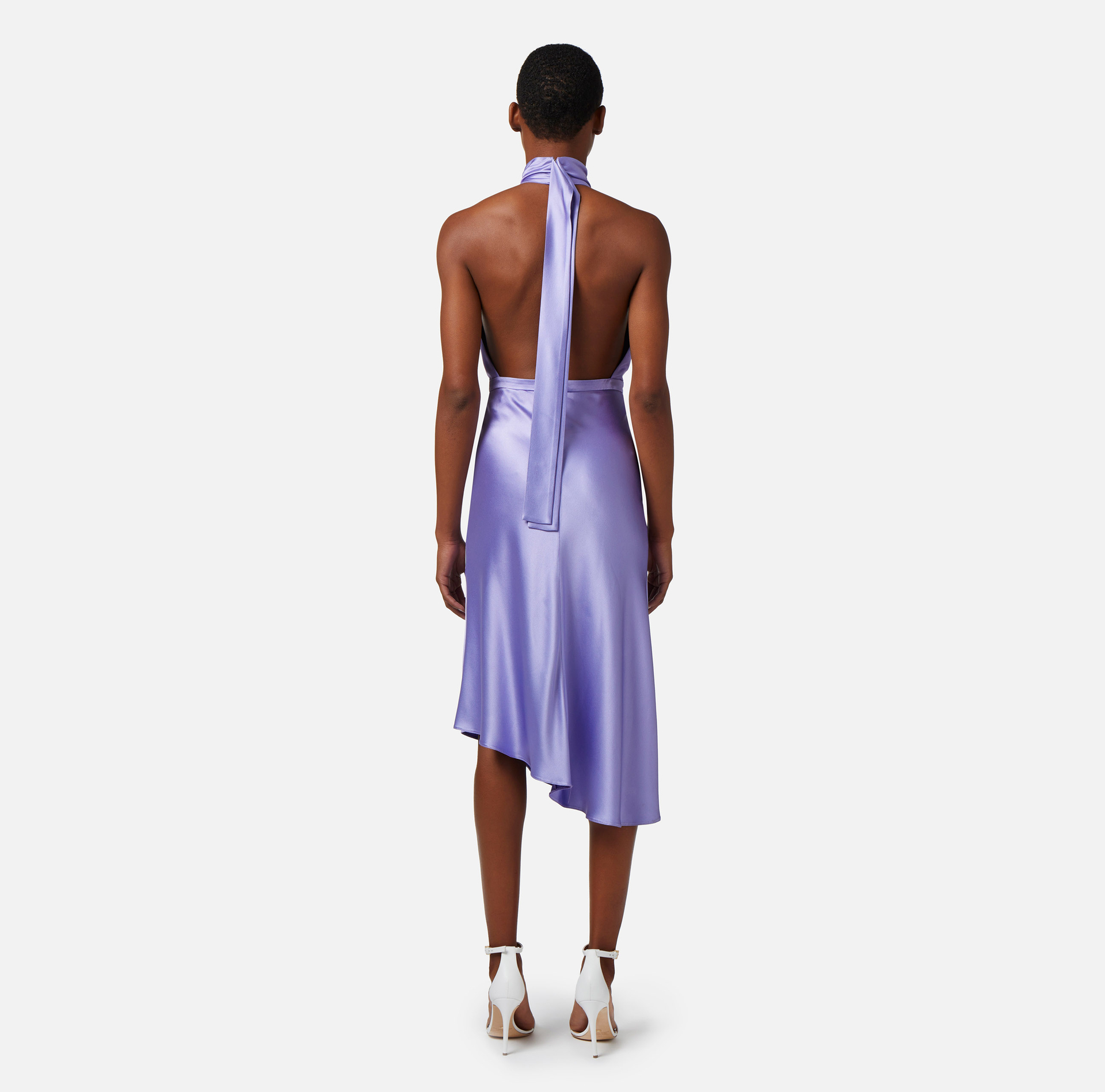 Midi dress made of satin with asymmetric skirt - Elisabetta Franchi® Outlet