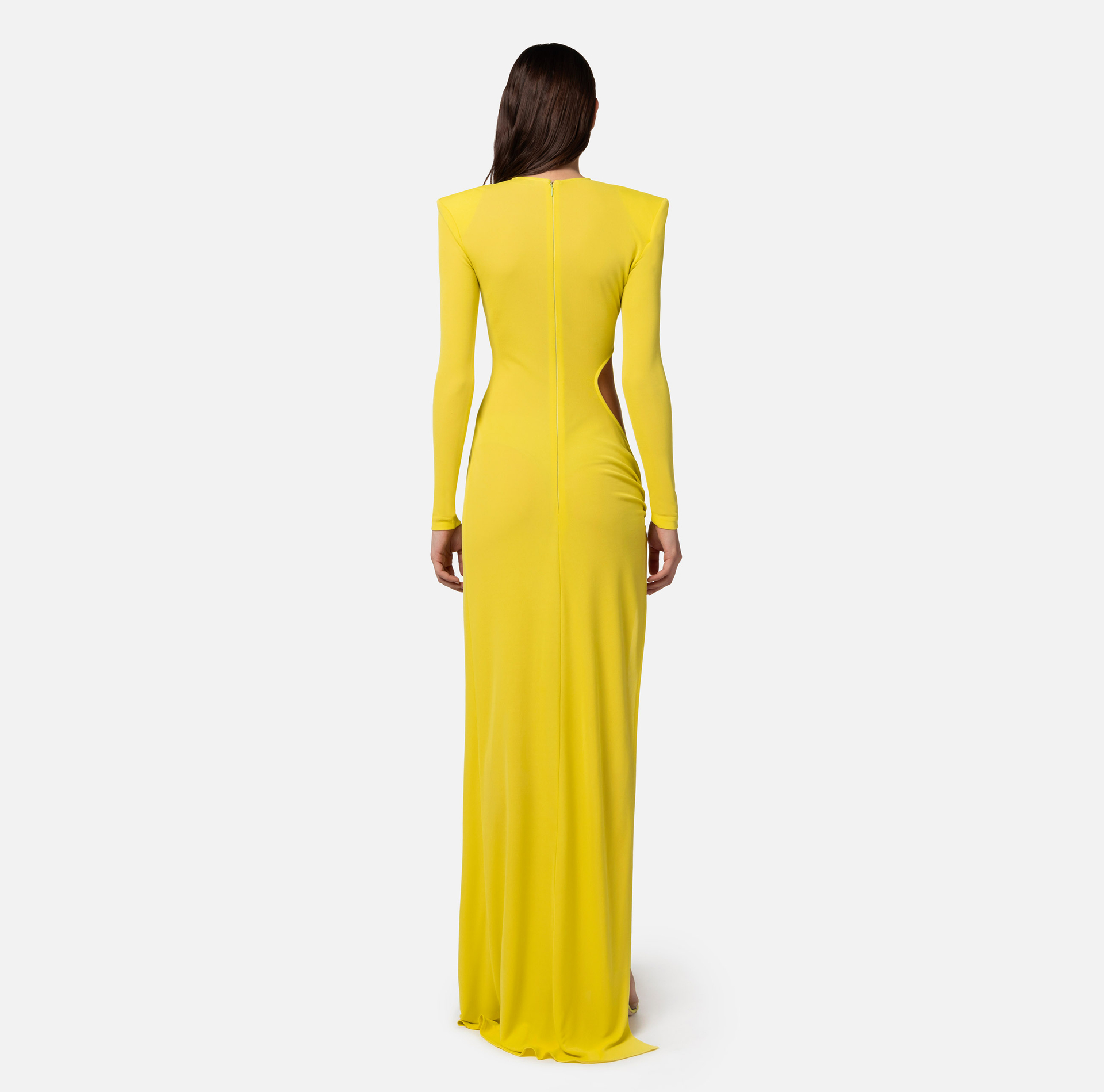 Red carpet dress in draped jersey with cut-out - Elisabetta Franchi® Outlet