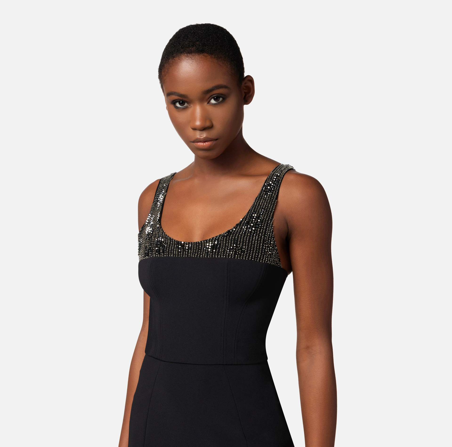 Minivestido de crepé con corpiño bordado - Elisabetta Franchi® Outlet