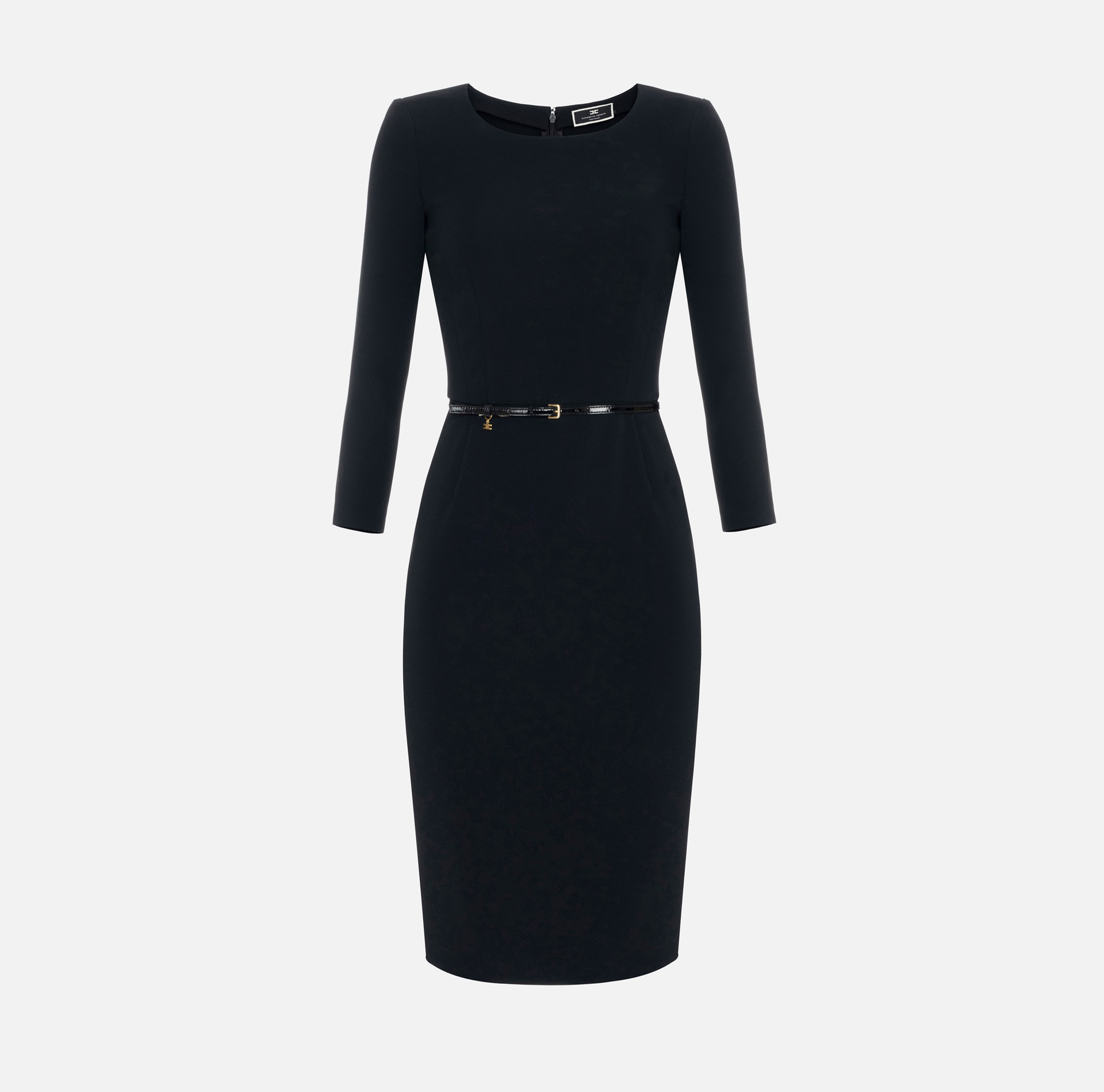 Technical fabric midi dress with belt - Elisabetta Franchi® Outlet