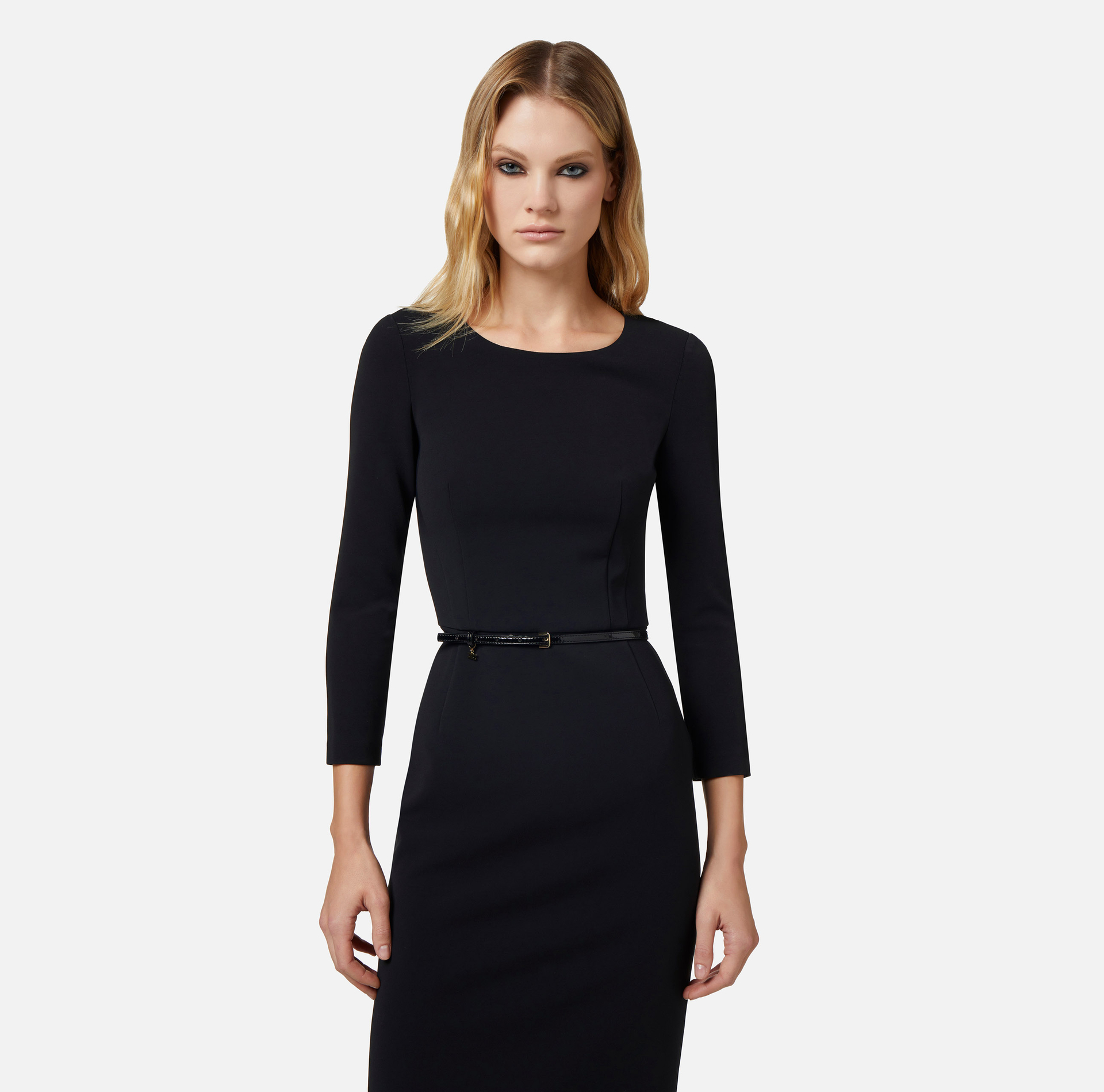 Technical fabric midi dress with belt - Elisabetta Franchi® Outlet