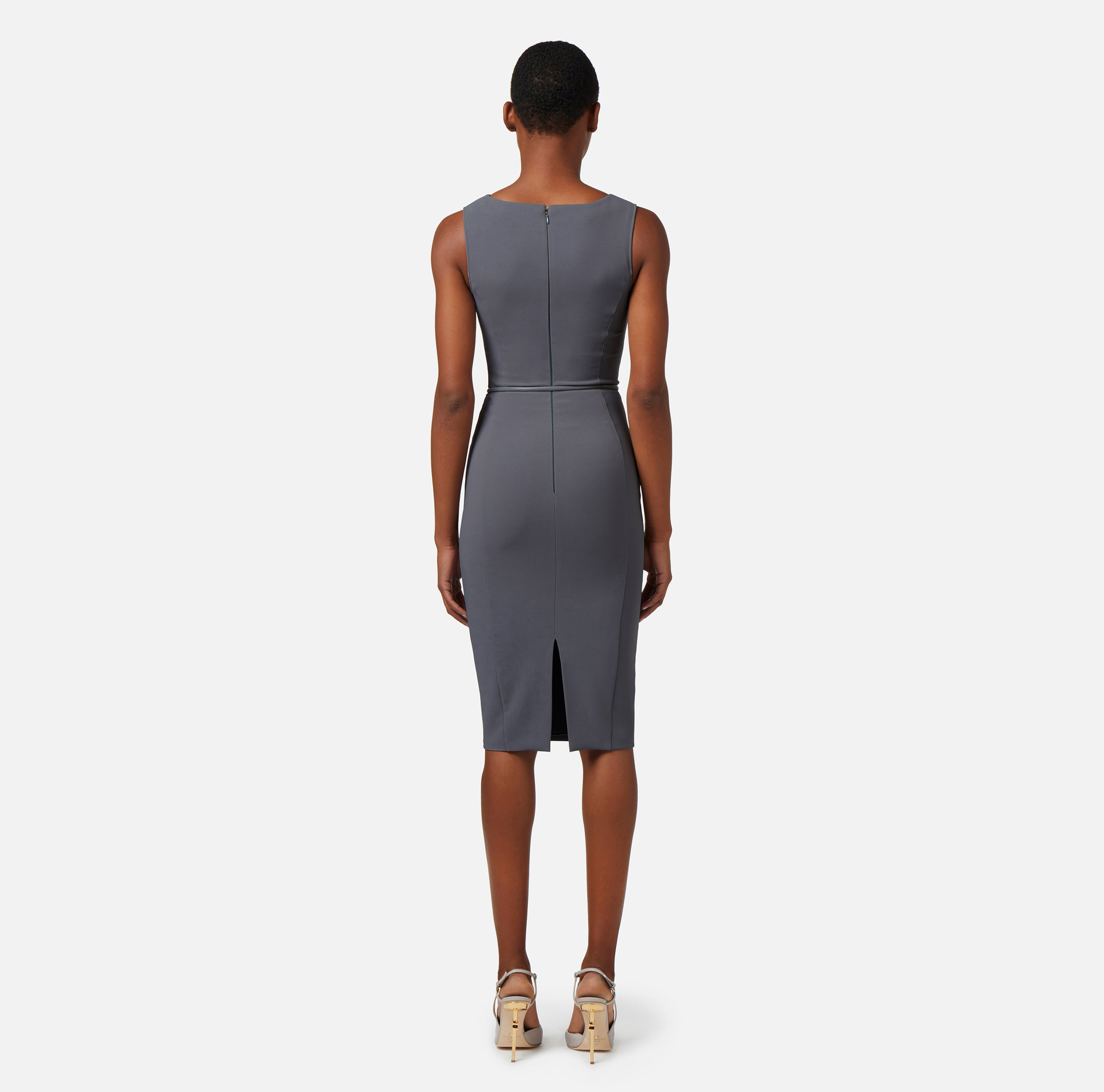 Technical fabric midi dress with belt and cut-out - Elisabetta Franchi® Outlet