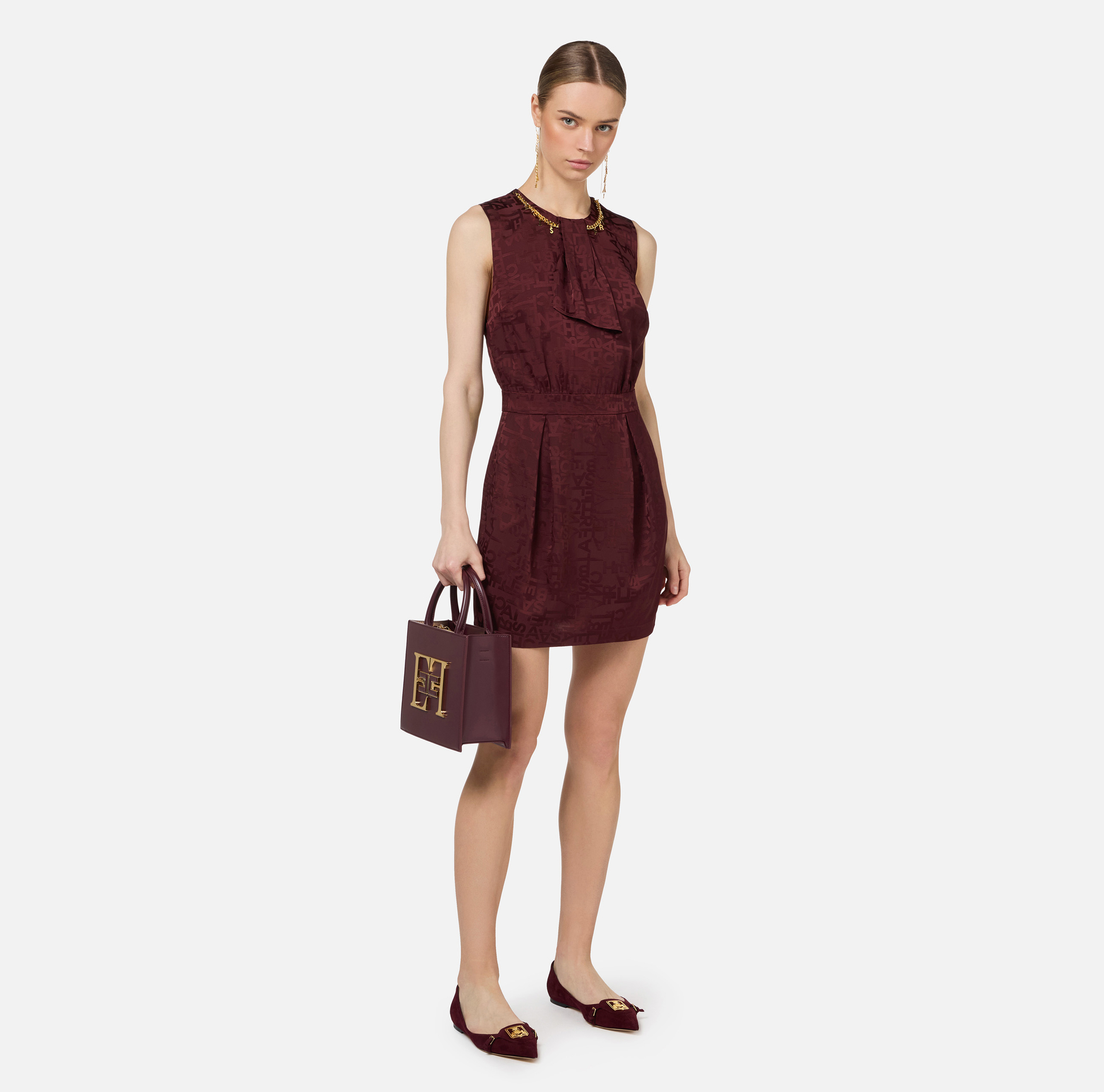 Mini-robe en crêpe jacquard lettres | Elisabetta Franchi® Outlet