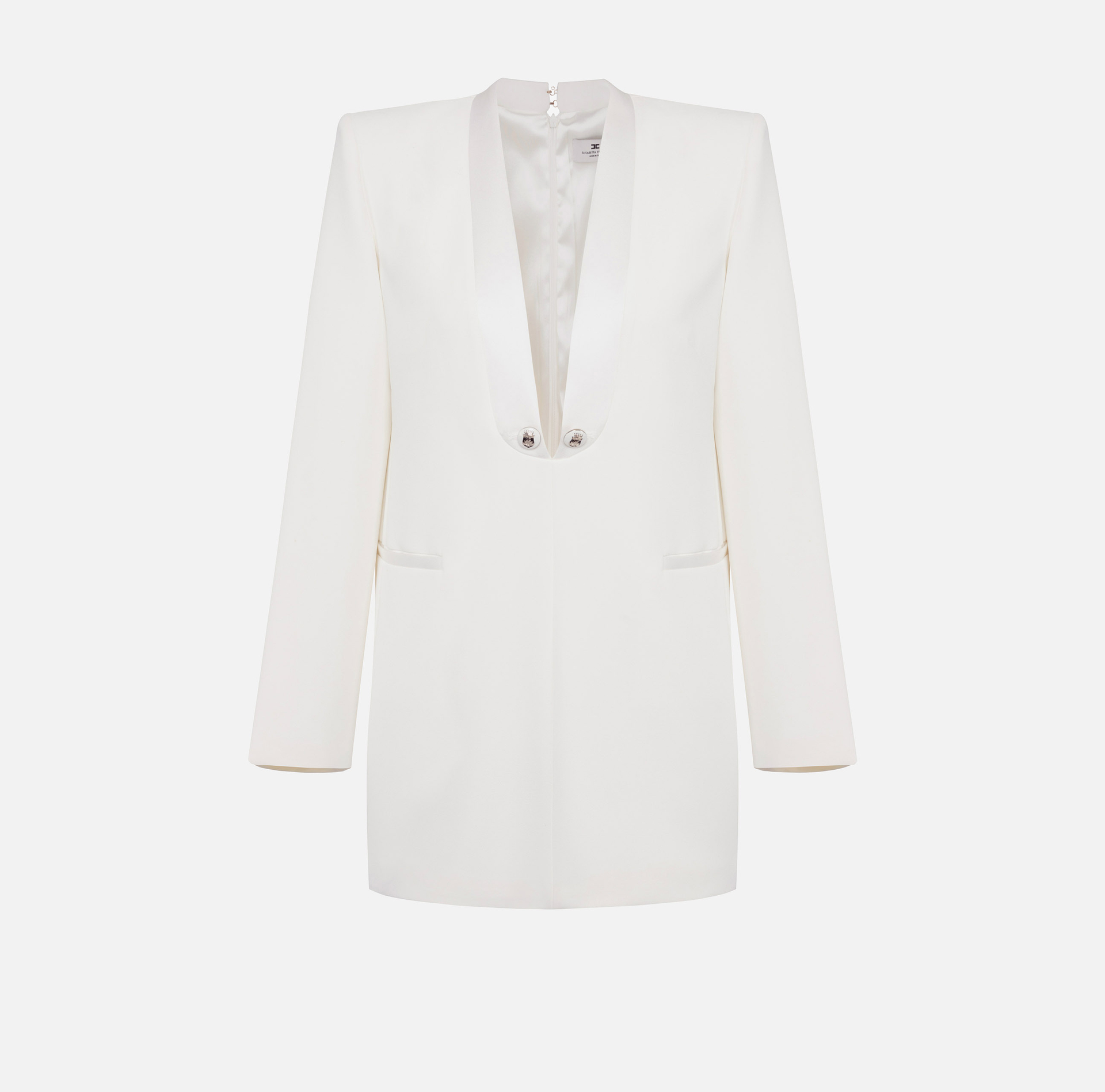Crêpe boxy dress with satin lapels | Elisabetta Franchi® Outlet