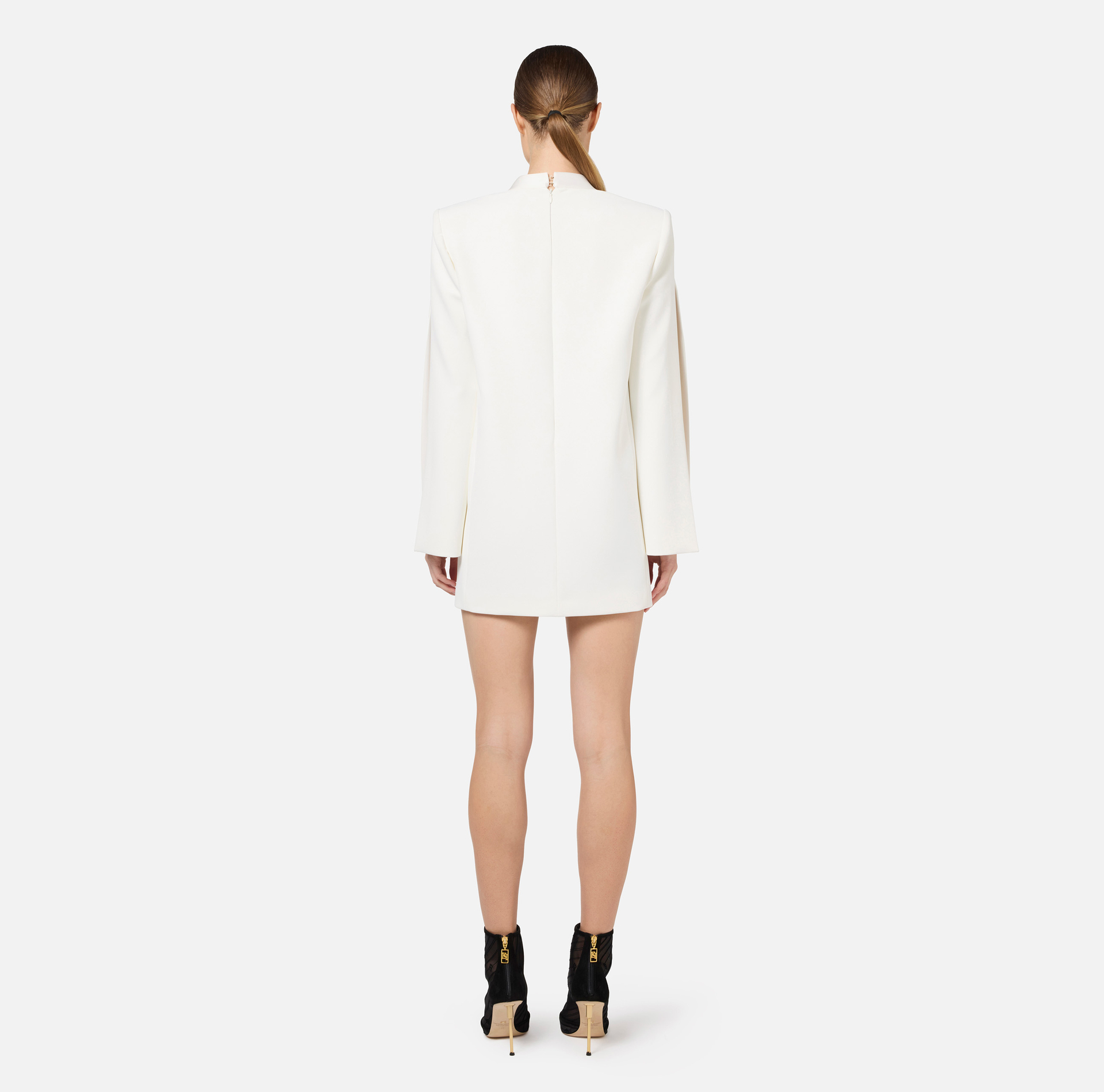 Kleid im Boxy-Schnitt aus Crêpe mit Revers aus Satin | Elisabetta Franchi® Outlet