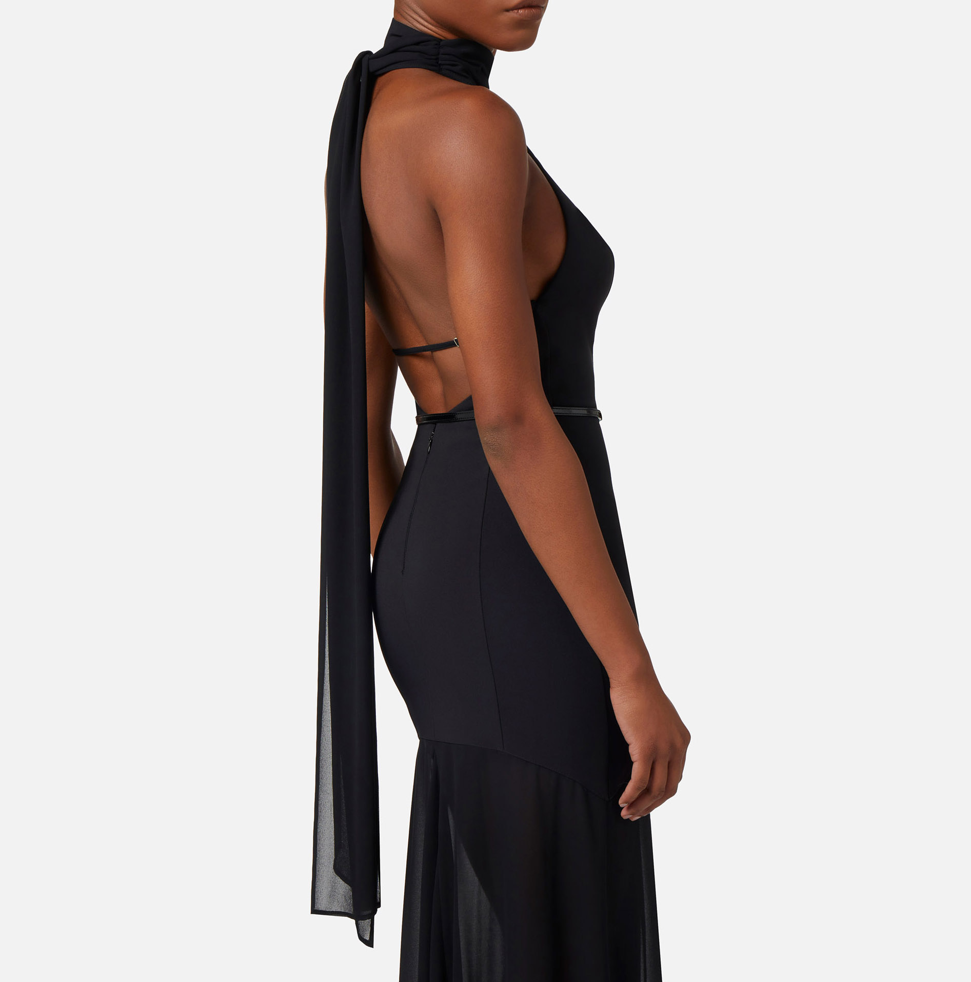 Red carpet dress in crêpe fabric with halter neck - Elisabetta Franchi® Outlet