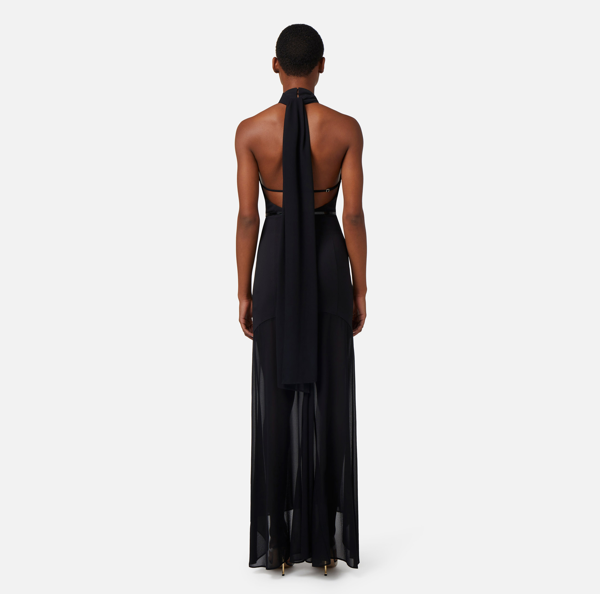 Red carpet dress in crêpe fabric with halter neck - Elisabetta Franchi® Outlet