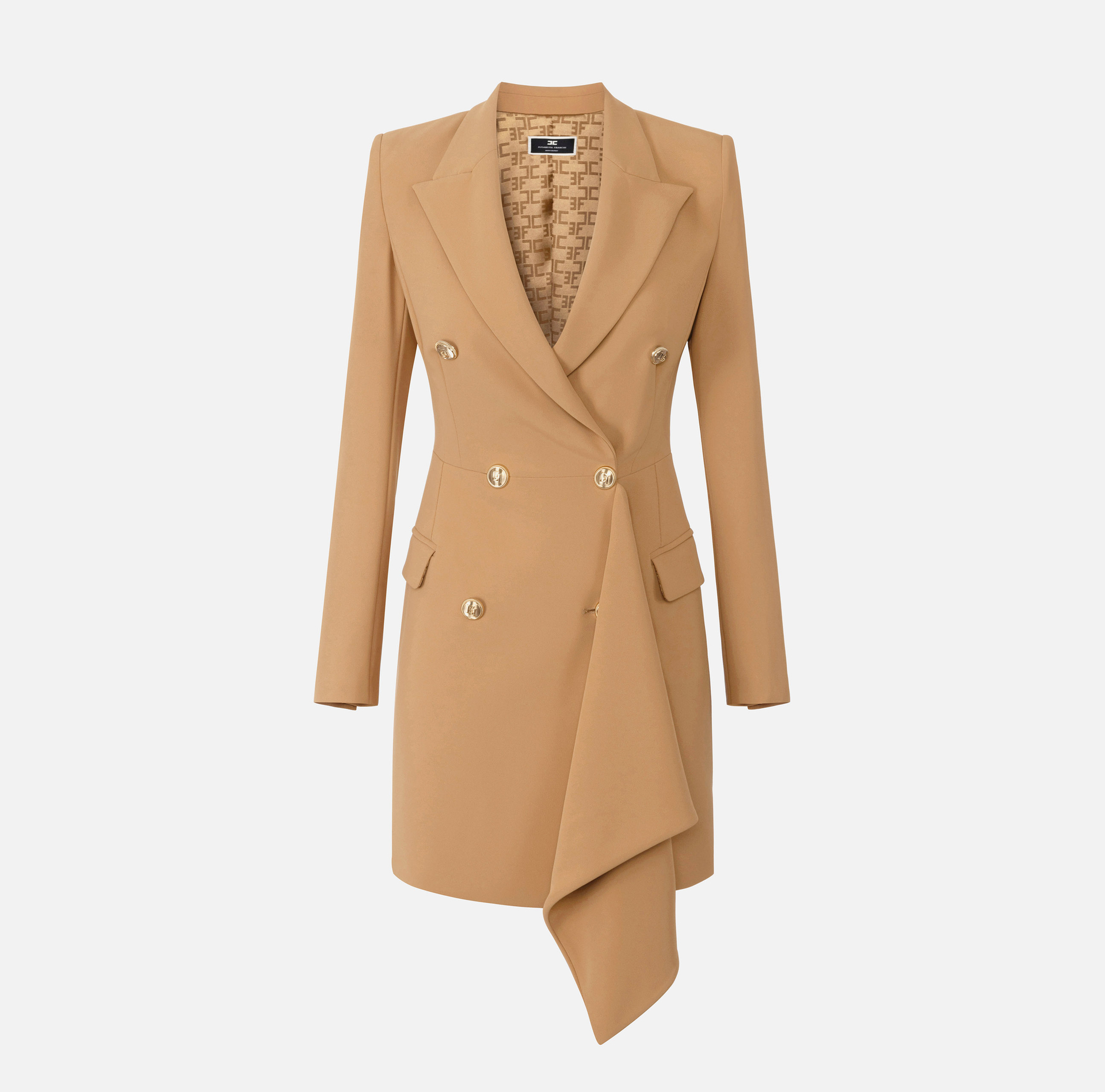 Double-breasted coat dress in crêpe fabric with ruffles | Elisabetta Franchi® Outlet