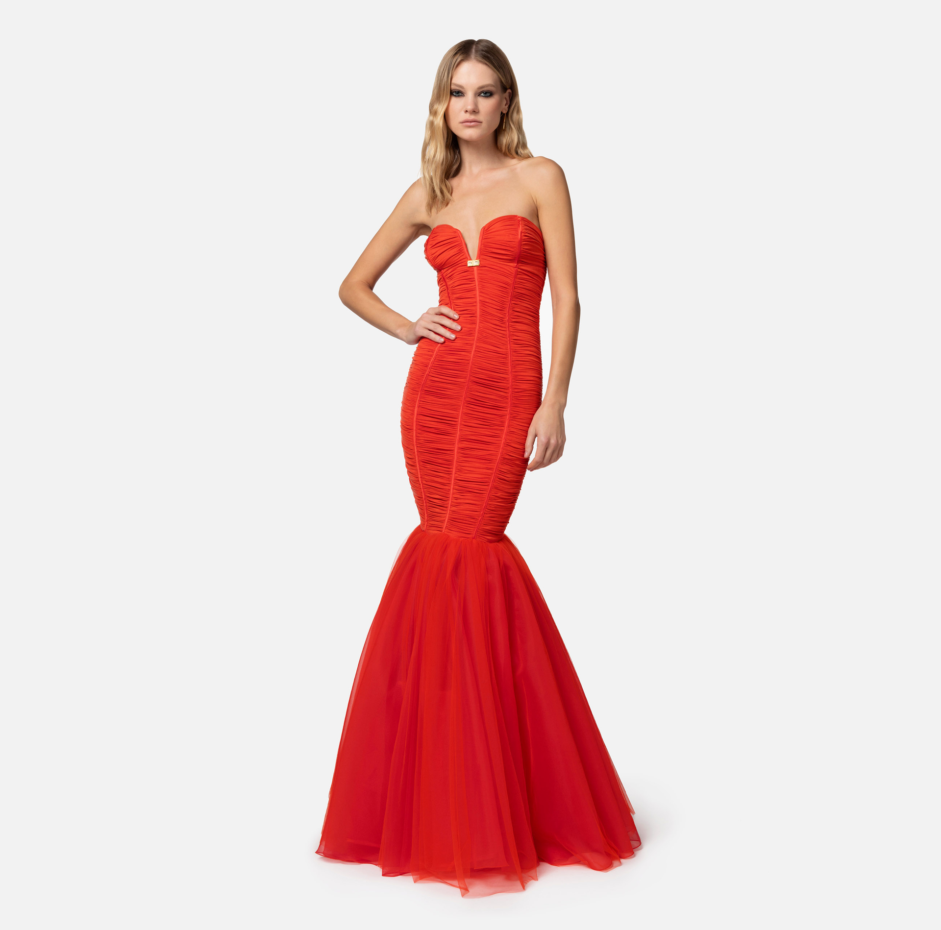 Robe Red Carpet en jersey avec volant de tulle - Elisabetta Franchi® Outlet