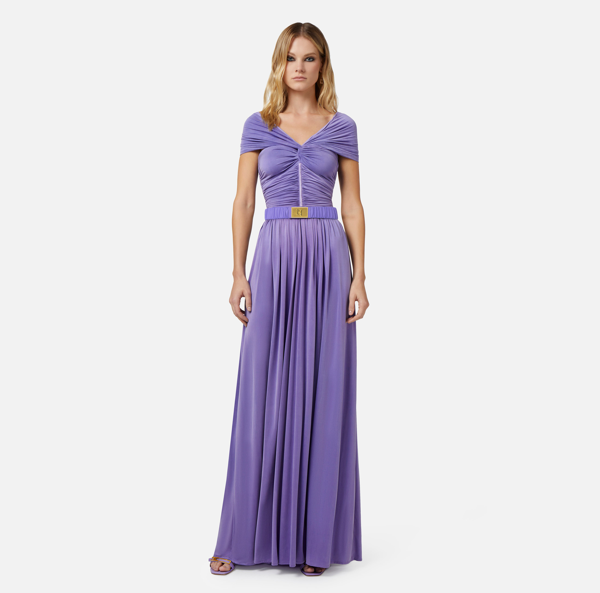 Jersey red carpet dress with knot pattern - Elisabetta Franchi® Outlet