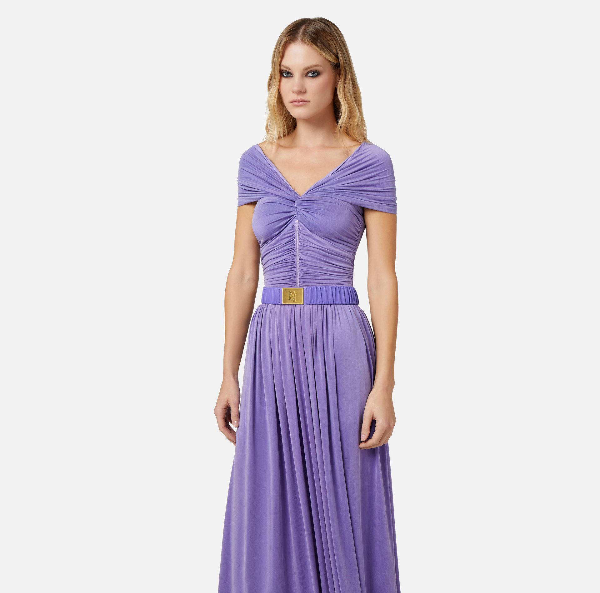 Jersey red carpet dress with knot pattern - Elisabetta Franchi® Outlet