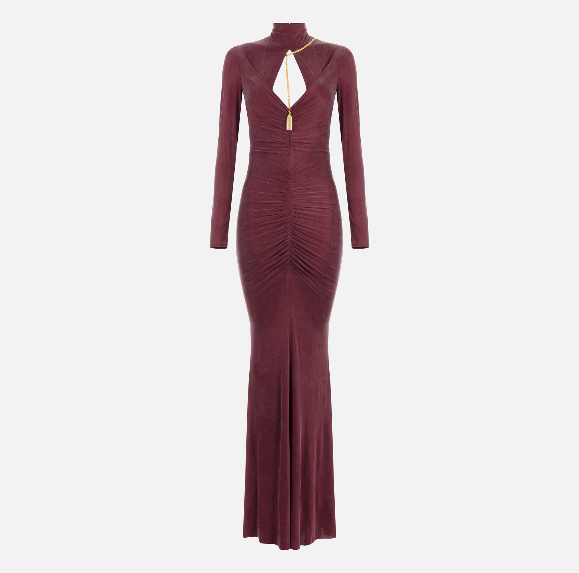 Red carpet dress in draped jersey with necklace | Elisabetta Franchi® Outlet