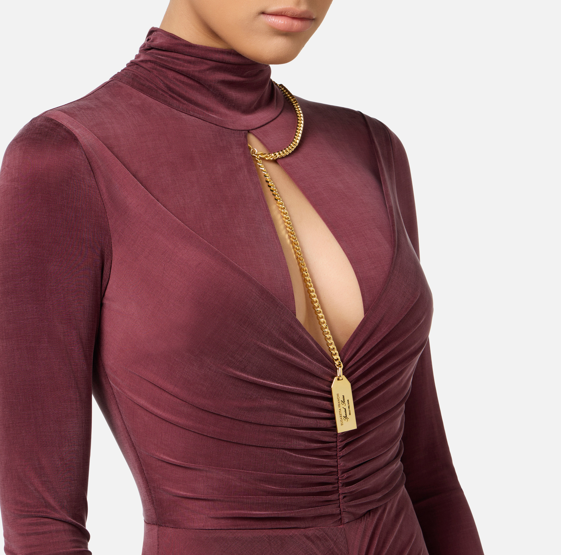 Red Carpet-Kleid aus Jersey mit Raffung und Kette | Elisabetta Franchi® Outlet