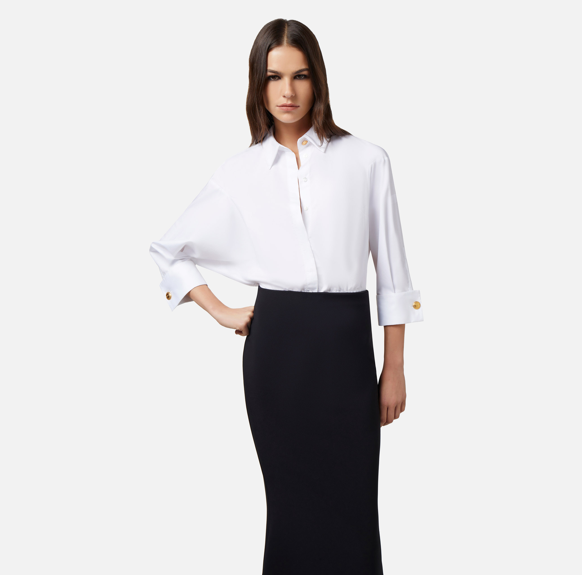 Abito red carpet combinato in cotone e crêpe - Elisabetta Franchi® Outlet