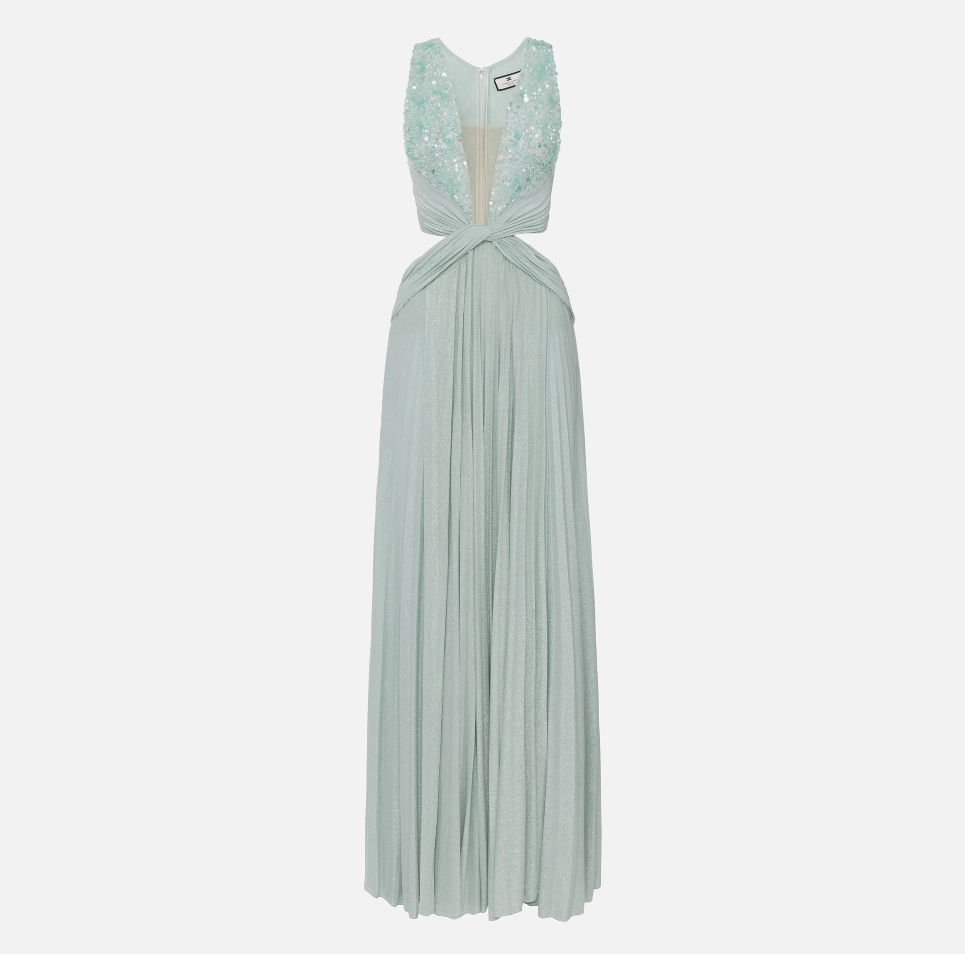 Abito red carpet in jersey lurex plissettato con ricamo - Elisabetta Franchi® Outlet