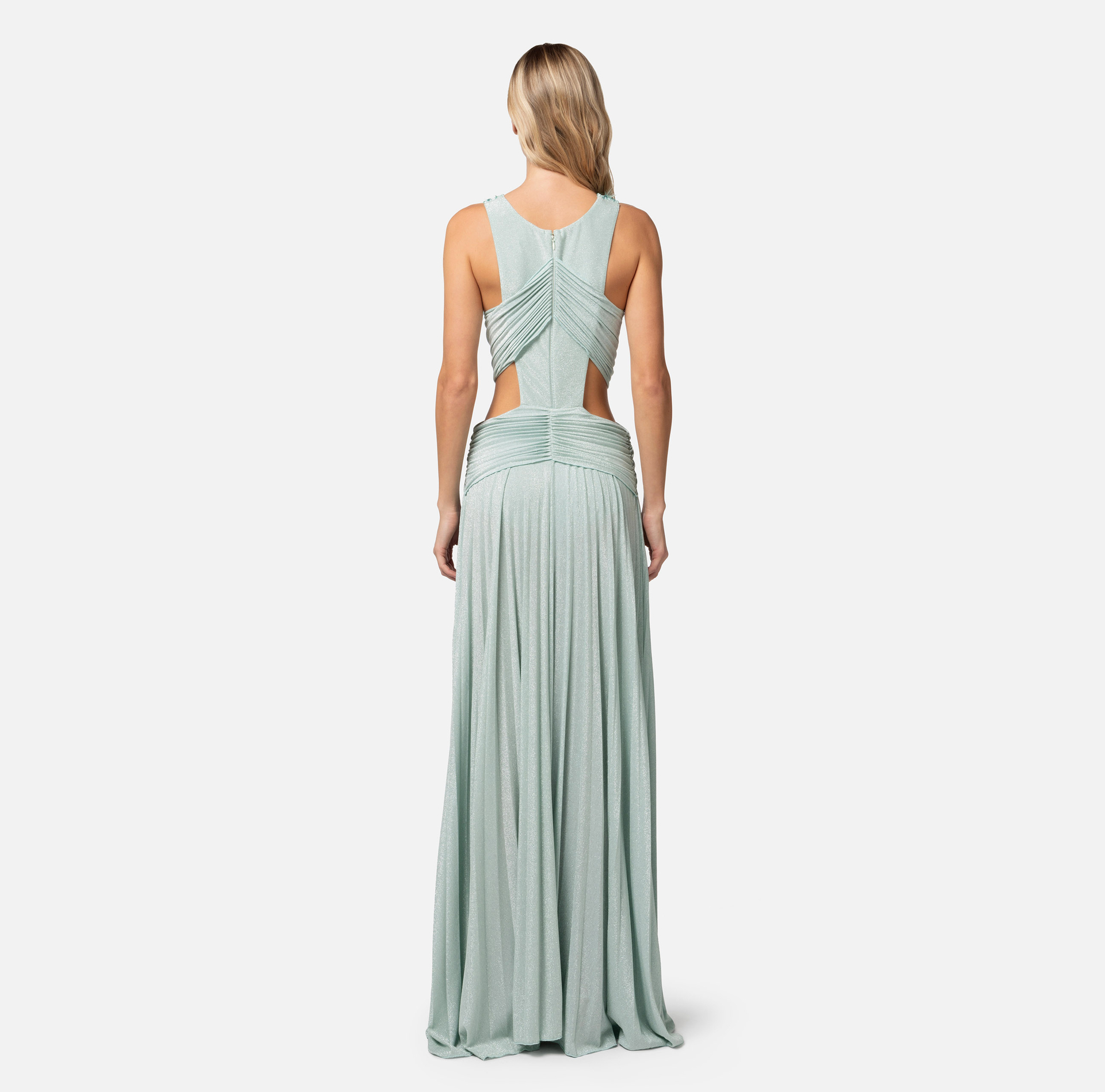 Abito red carpet in jersey lurex plissettato con ricamo - Elisabetta Franchi® Outlet