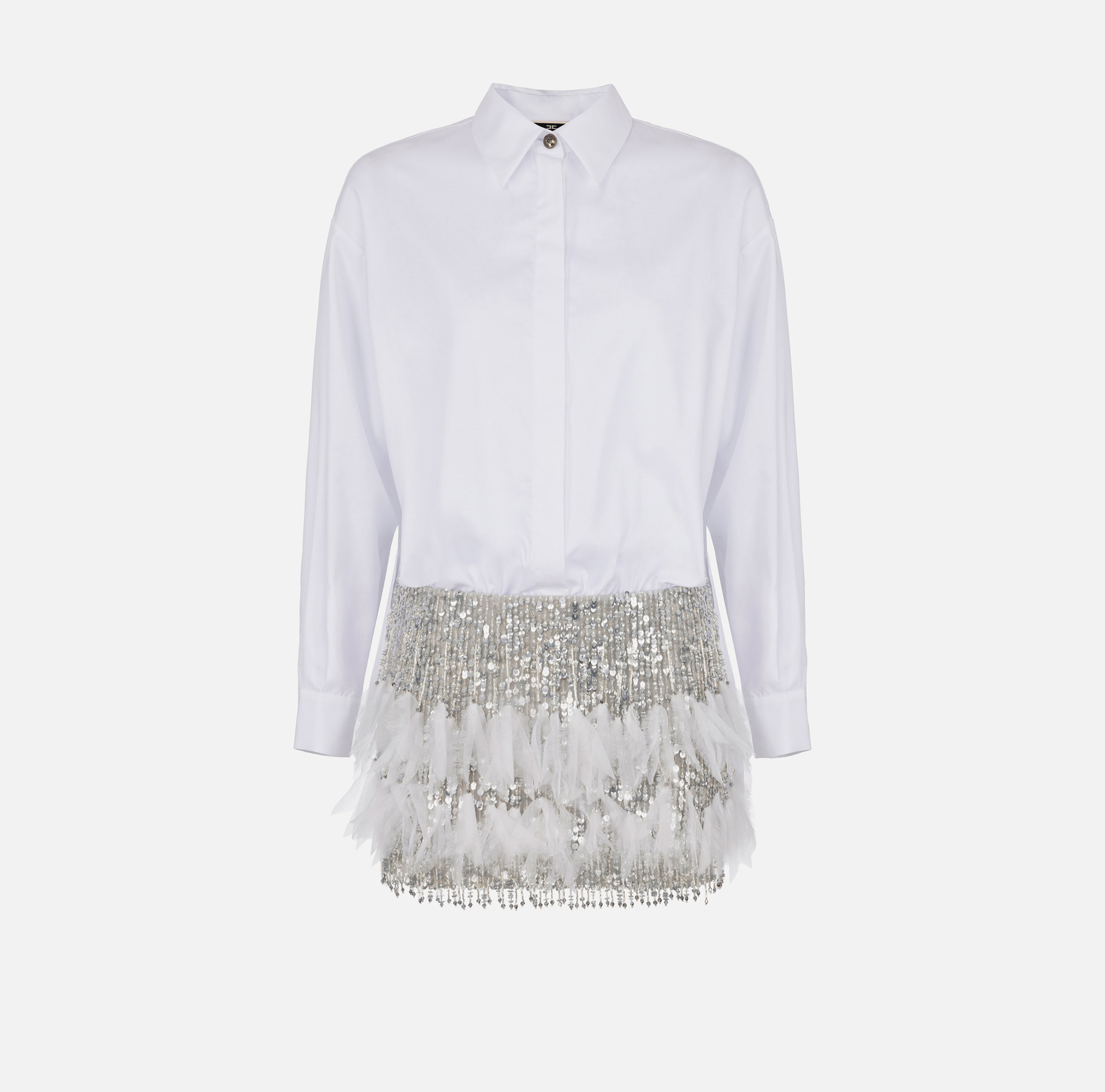 Shirt mini-dress with embroidered crêpe skirt - Elisabetta Franchi® Outlet