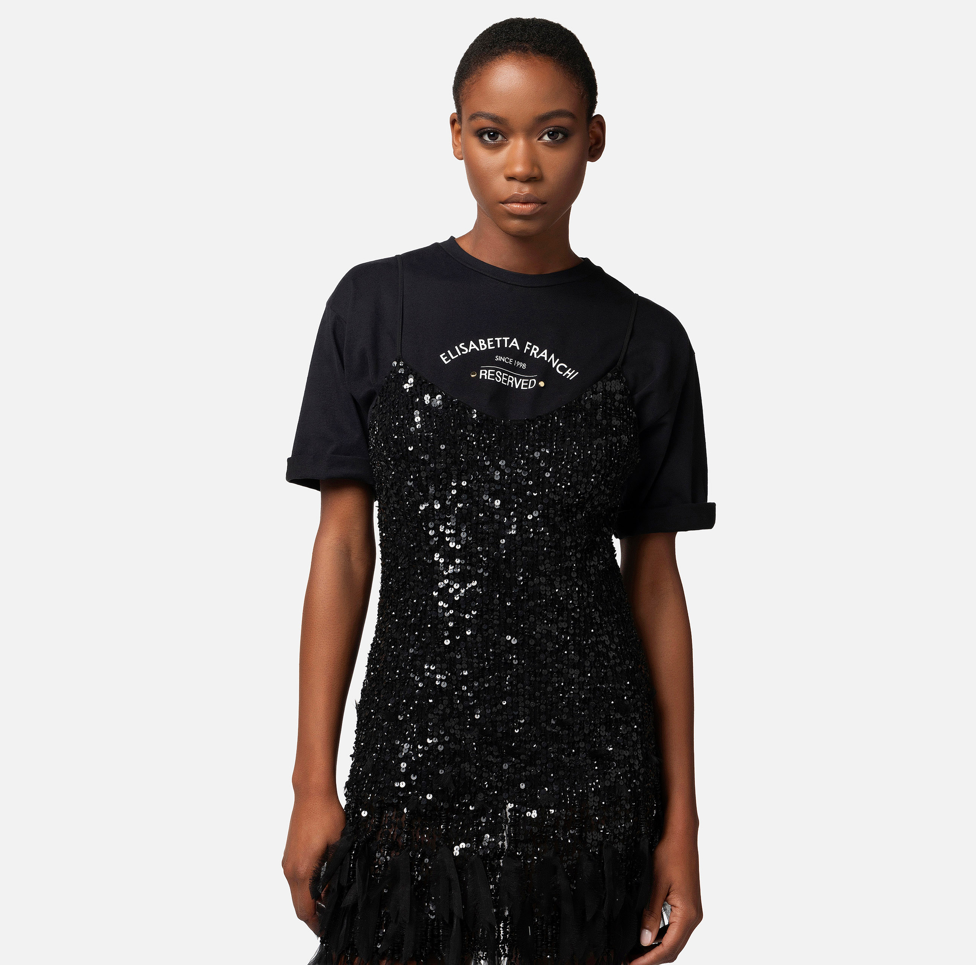 Mini-dress with sequins and fringes - Elisabetta Franchi® Outlet