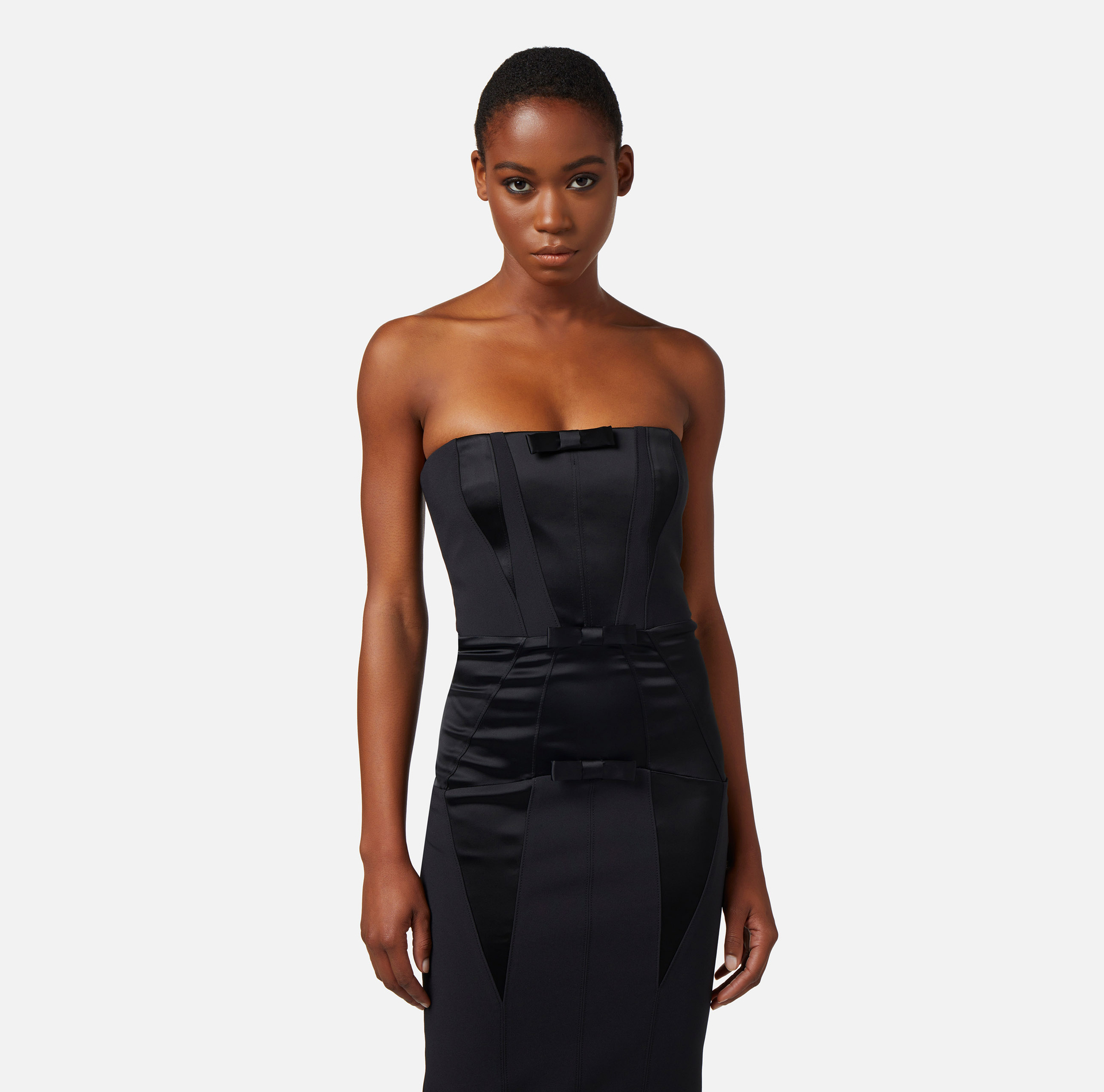Robe midi en crêpe avec bouffettes en satin - Elisabetta Franchi® Outlet