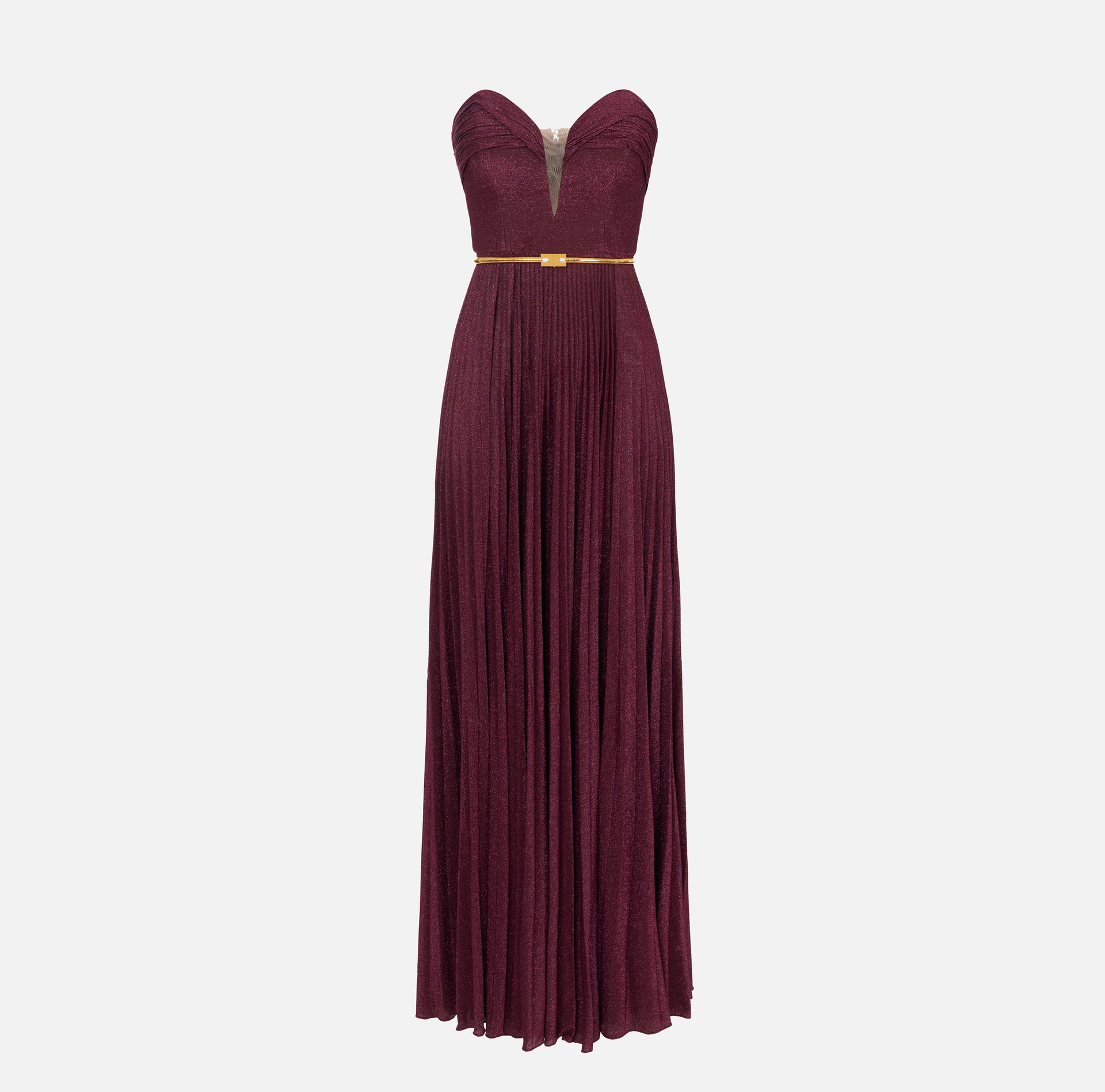 Pleated red carpet dress in lurex jersey with belt | Elisabetta Franchi® Outlet