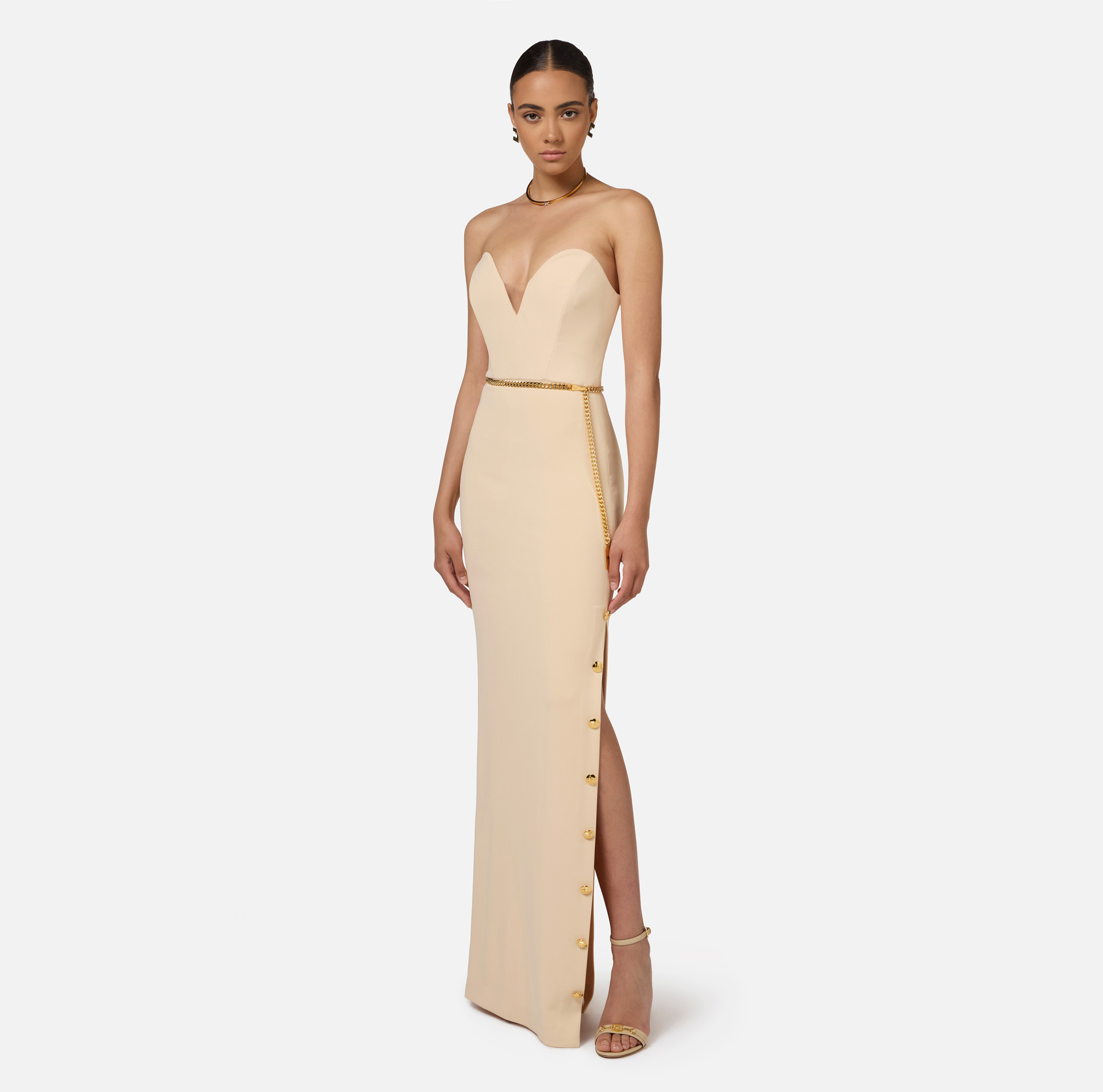 Red carpet dress in crêpe fabric with bustier neckline | Elisabetta Franchi® Outlet