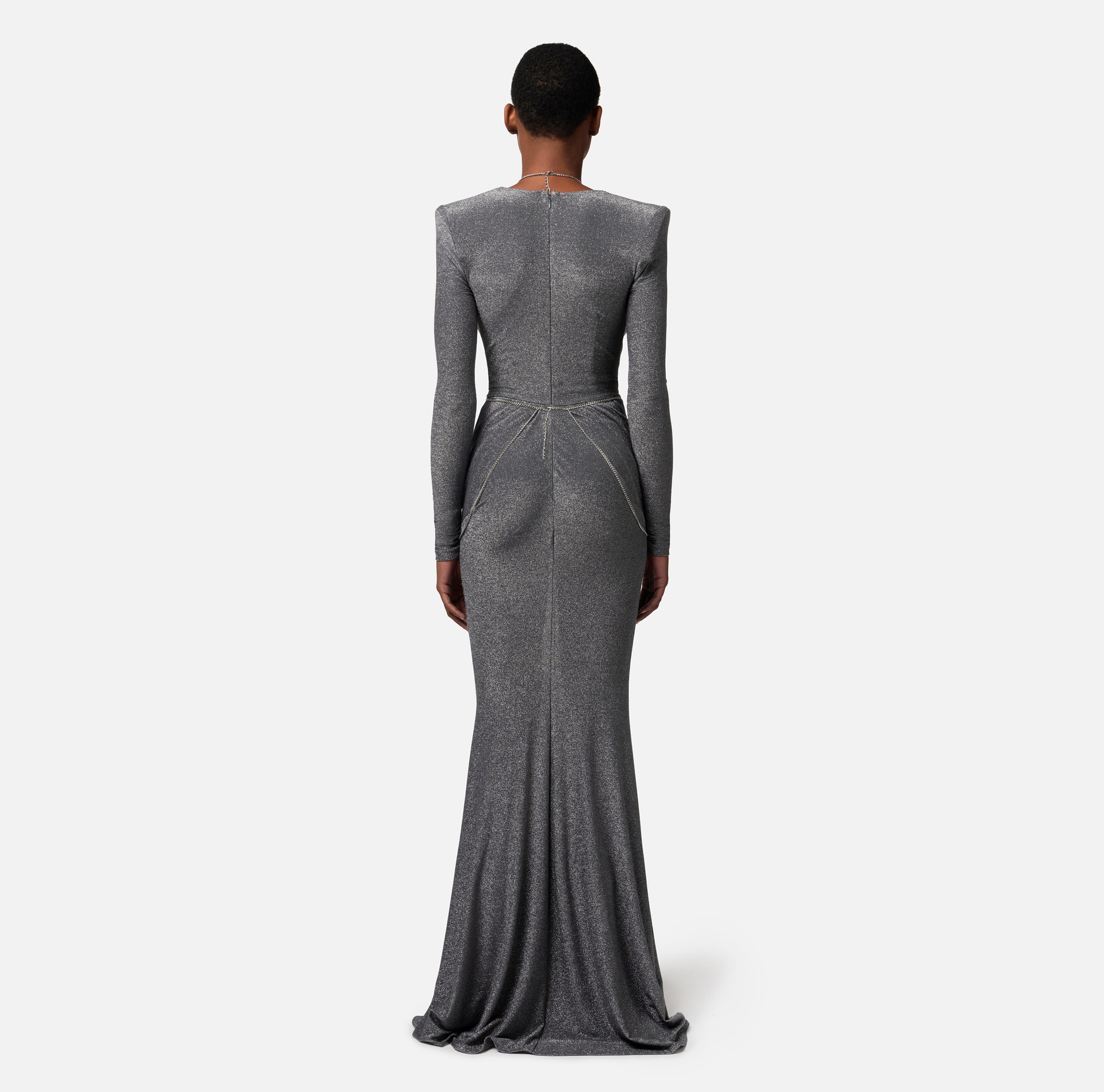 Red carpet dress in lurex jersey with body chain - Elisabetta Franchi® Outlet