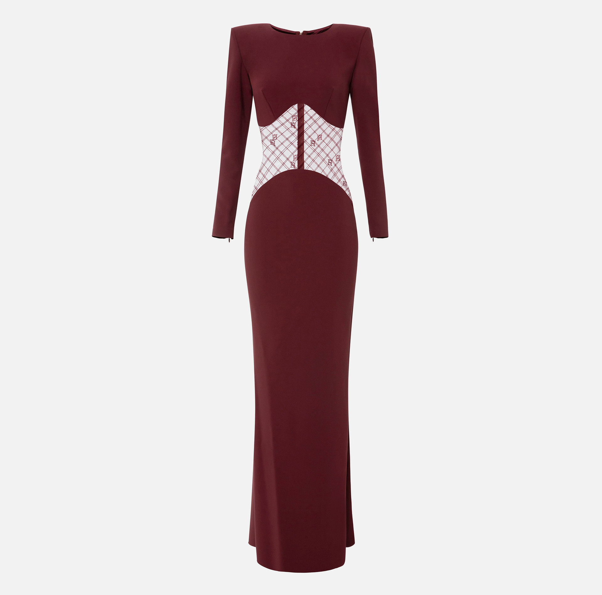 Red carpet dress in crêpe fabric with flocked tulle insert | Elisabetta Franchi® Outlet