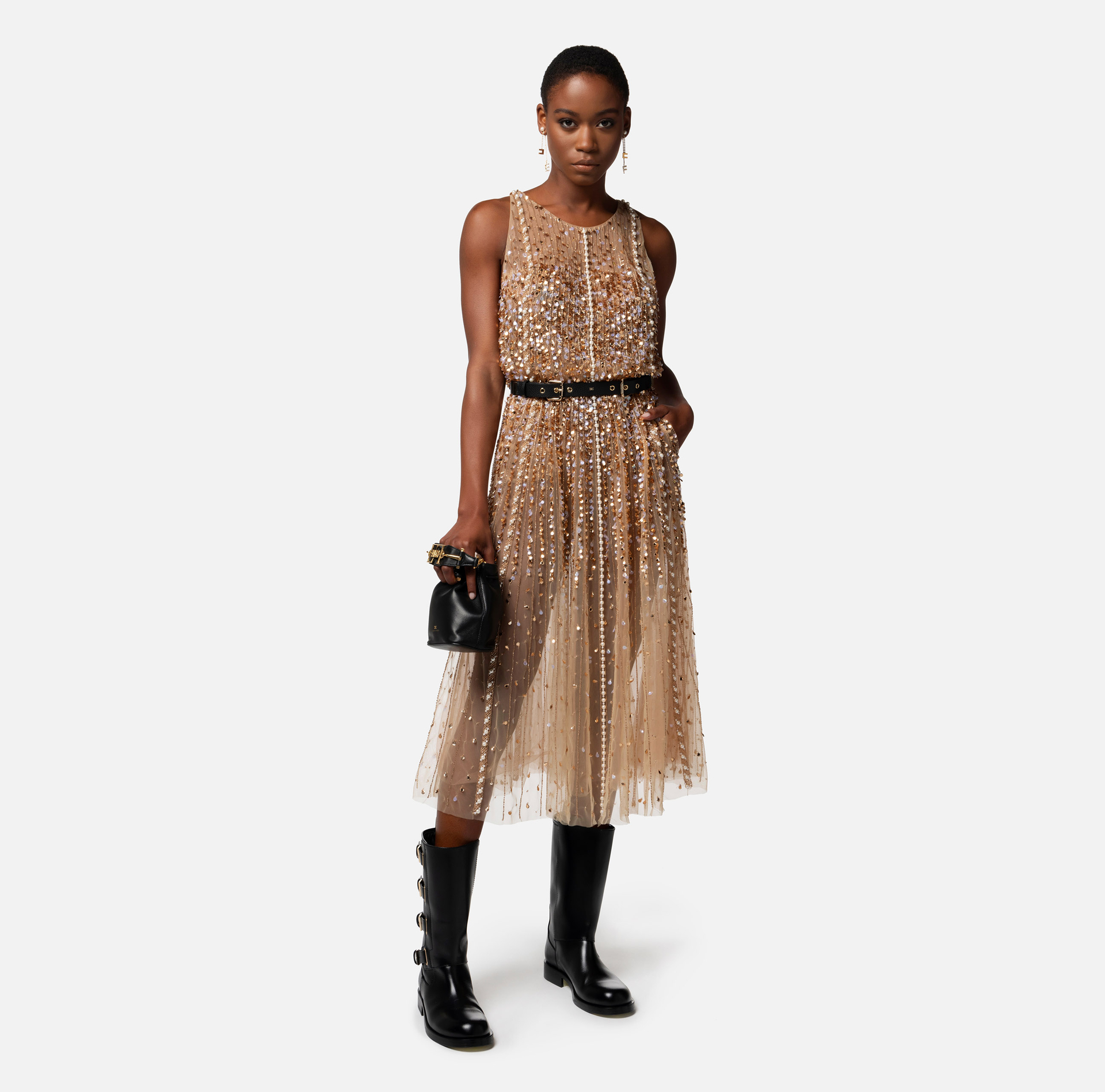 Robe midi en tulle brodé - Elisabetta Franchi® Outlet