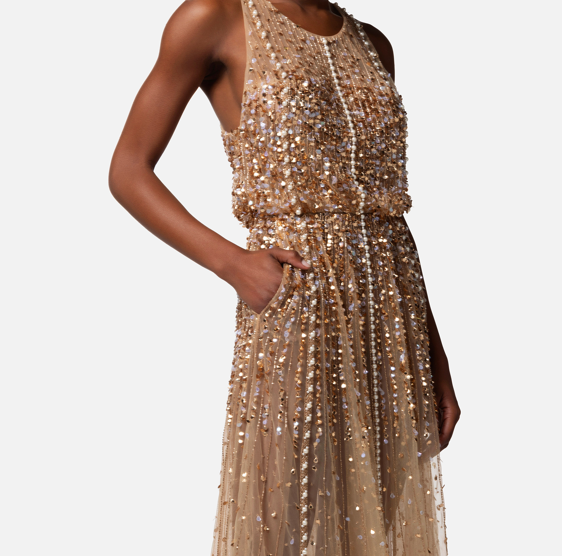 Robe midi en tulle brodé - Elisabetta Franchi® Outlet