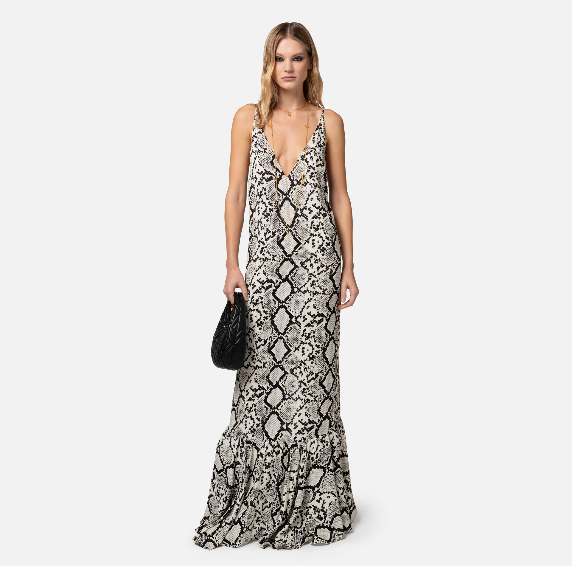 Long dress in viscose georgette fabric with python print - Elisabetta Franchi® Outlet