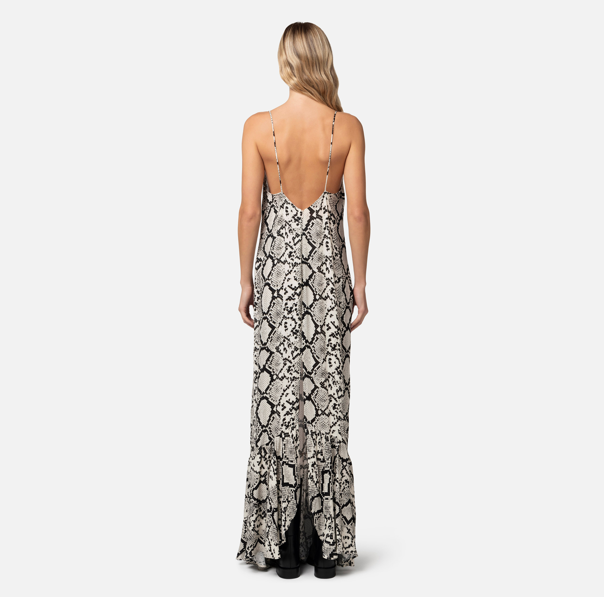 Long dress in viscose georgette fabric with python print - Elisabetta Franchi® Outlet