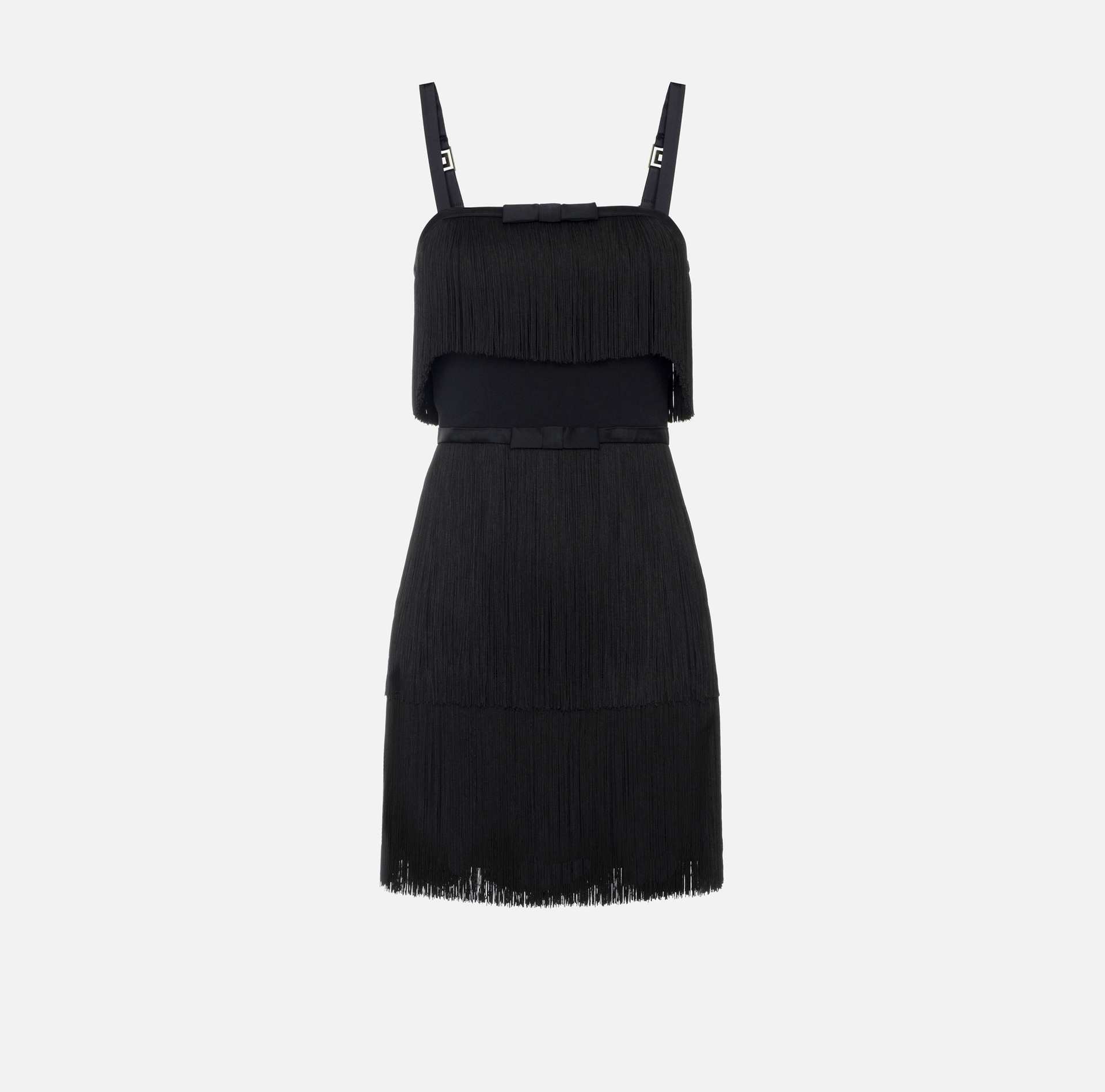 Mini-dress in crêpe fabric with fringes and bow - Elisabetta Franchi® Outlet