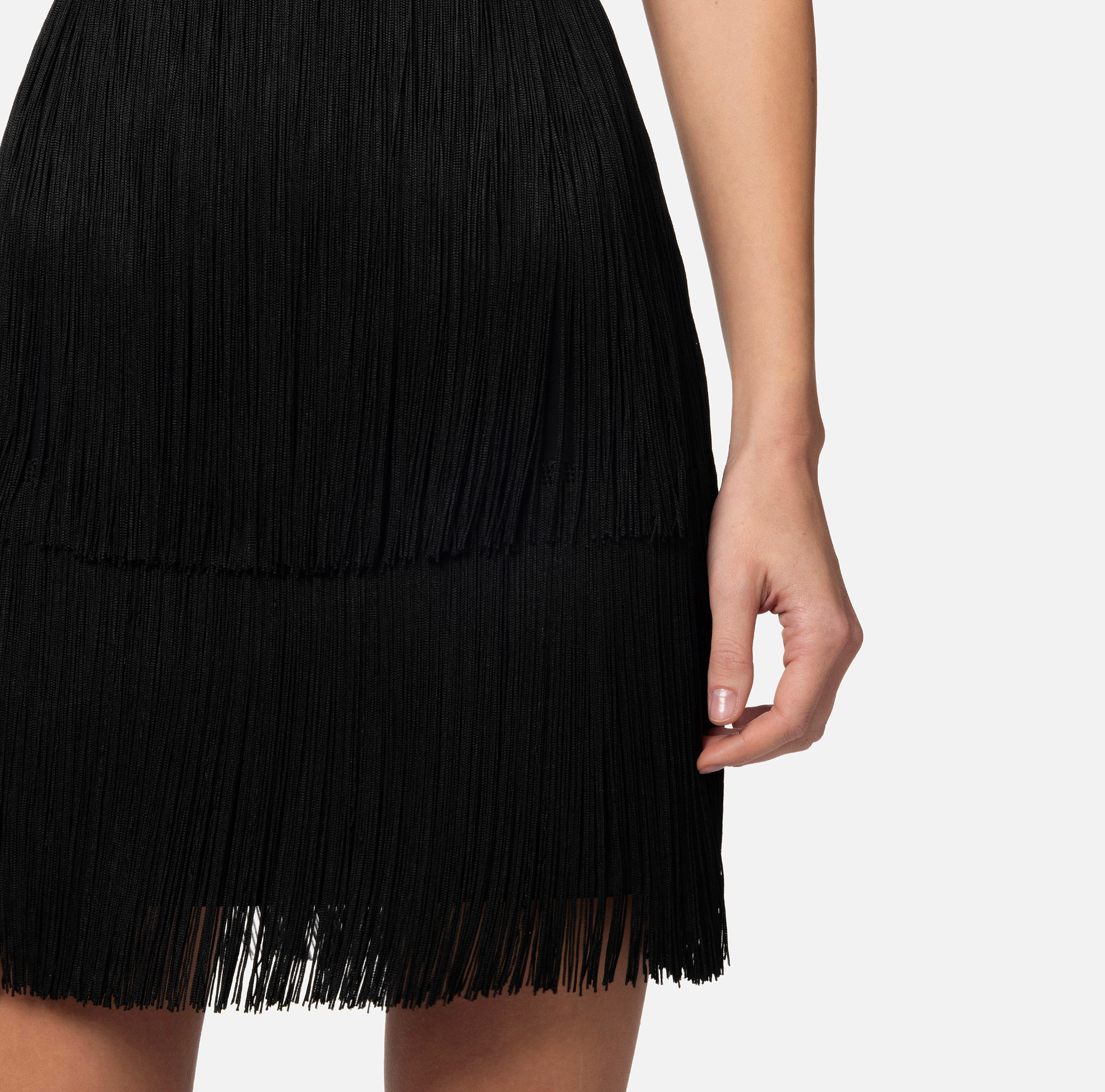 Mini-dress in crêpe fabric with fringes and bow - Elisabetta Franchi® Outlet