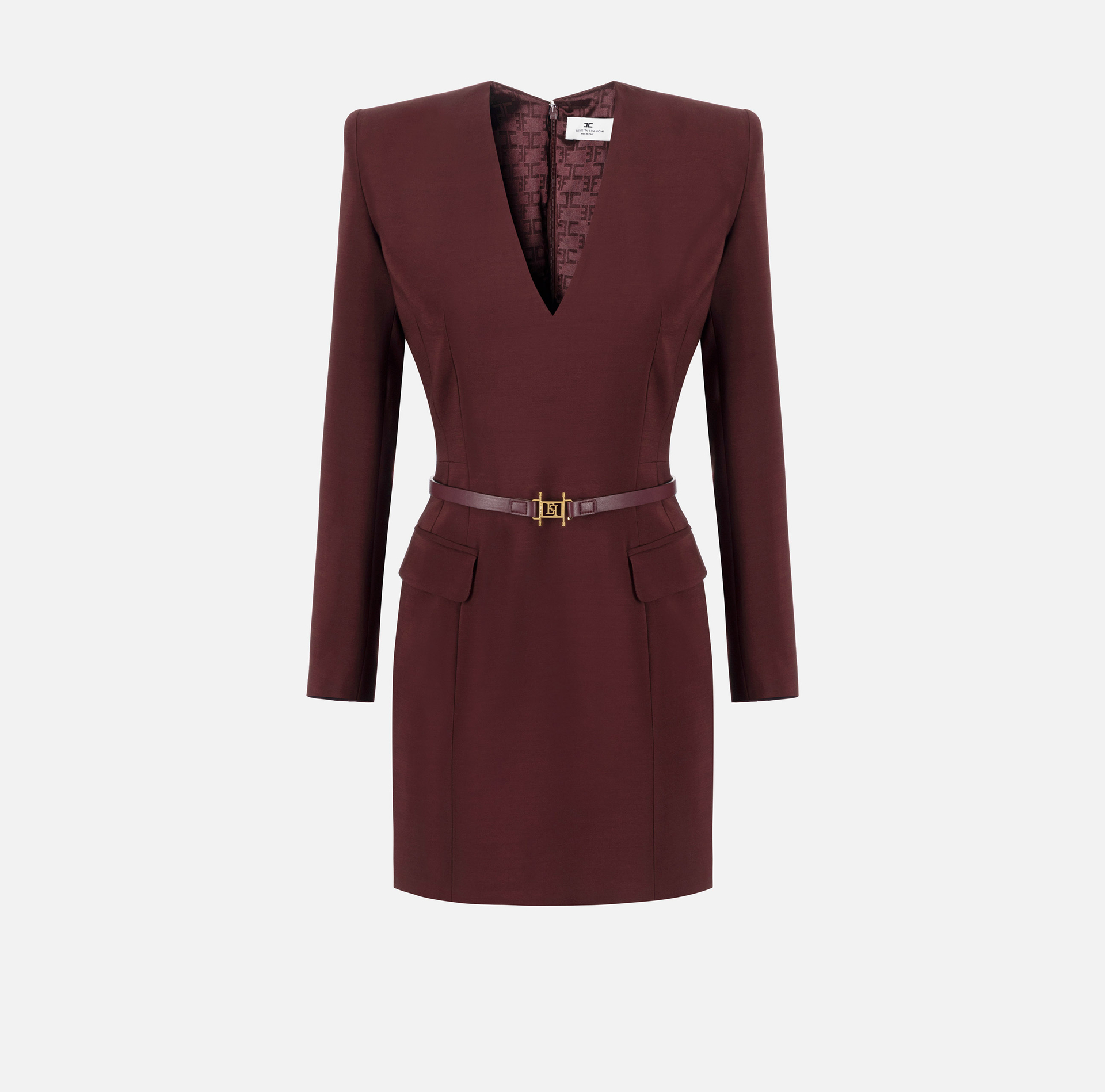 Mini-robe en laine froide stretch avec ceinture | Elisabetta Franchi® Outlet